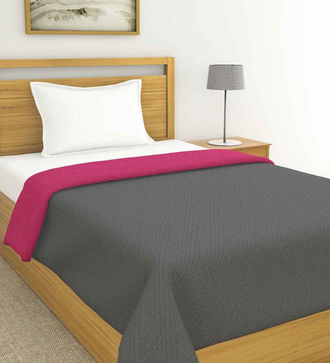 Buy Grey and Pink Microfiber Reversible Solid 150 GSM Single Comforter