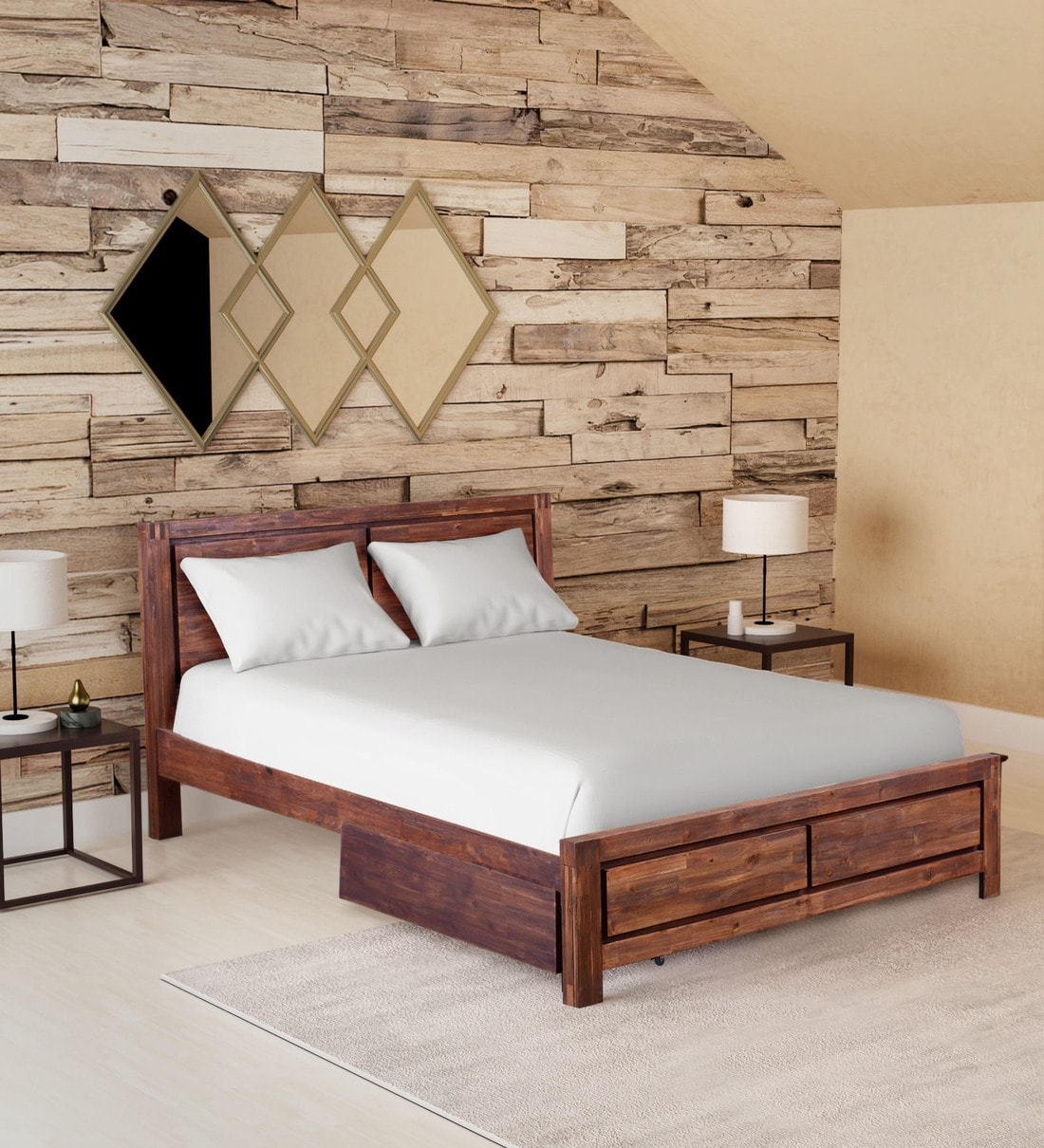 Buy Aston Solid Wood Queen Size Bed With Drawer Storage In Honey Walnut ...