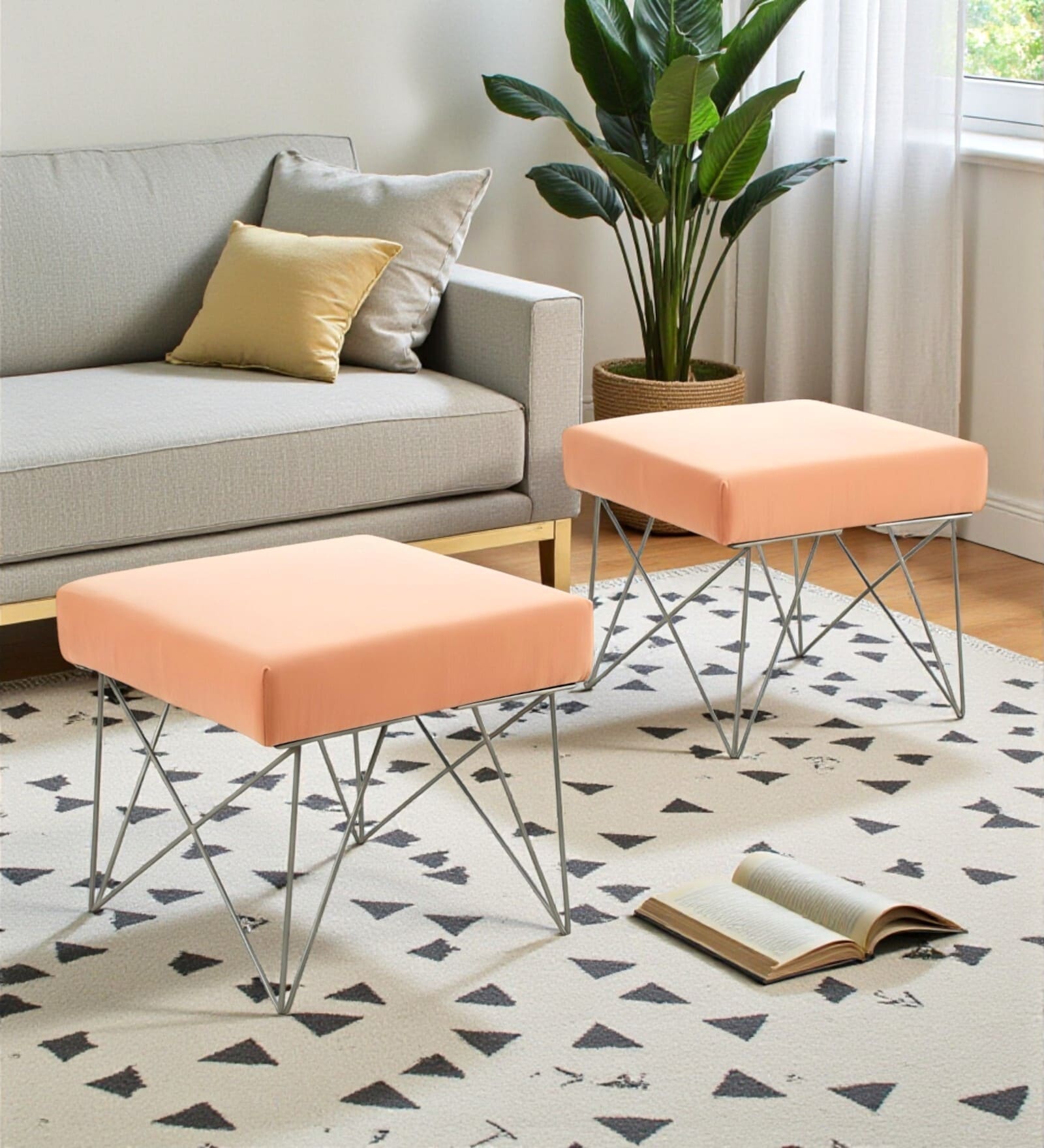 Asansol Stool Set Of 2 In Mist Grey Colour Finish