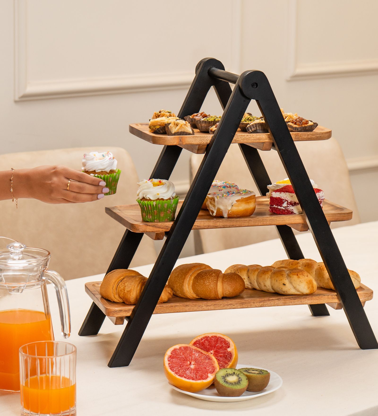 Ascella Multipurpose Serveware Acacia Wood 3-Tier Serving Stand