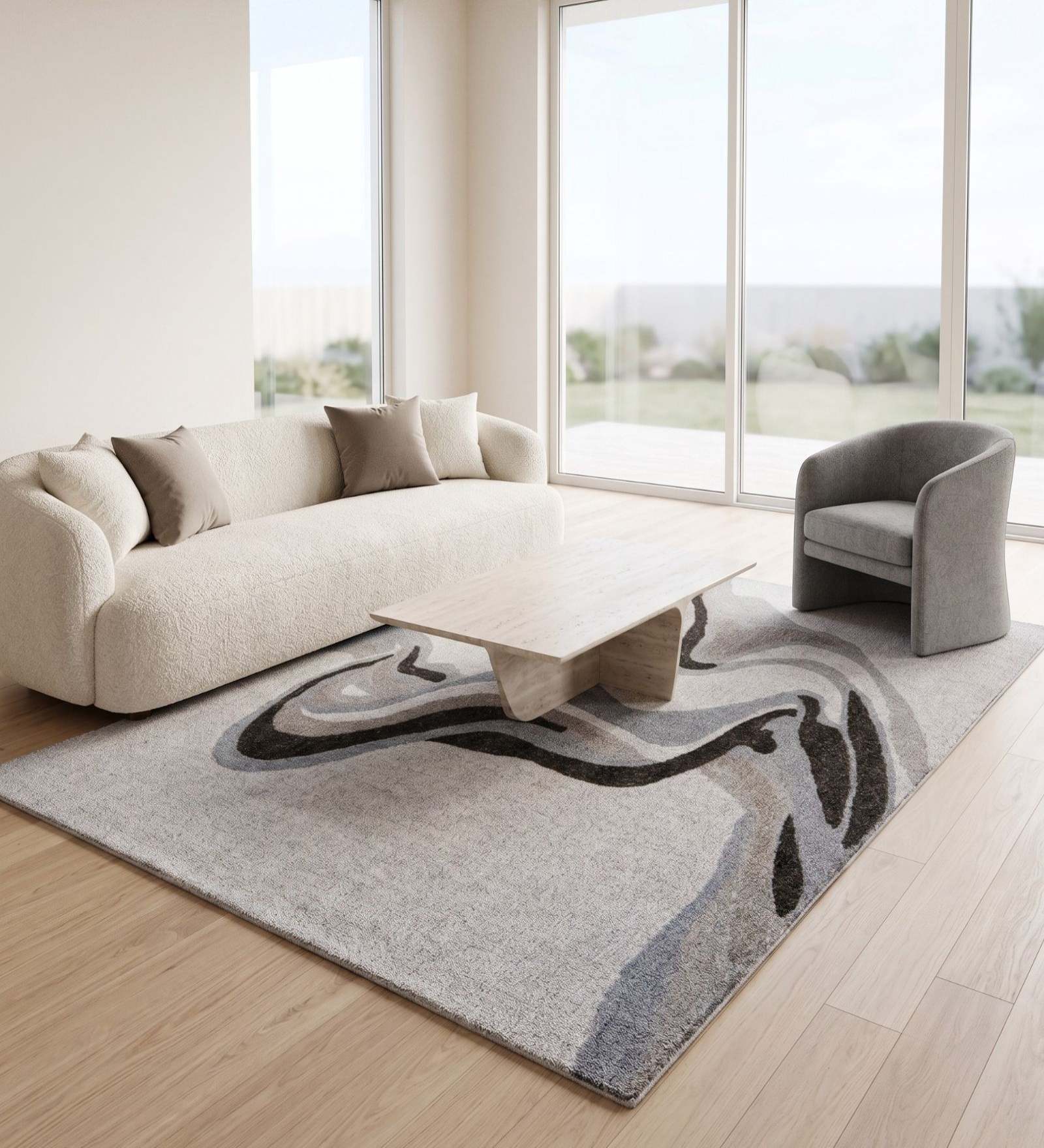 Dark Grey Abstract Woolen 36 x 60 Inches Hand Tufted Rug