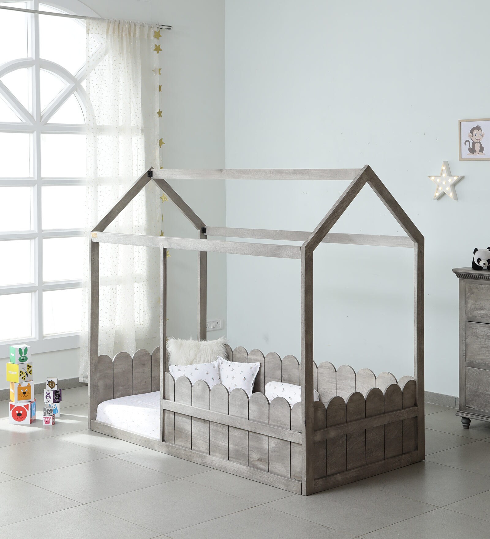 Buy Ash Grey Collection Solid Wood Kids Bed in Grey Colour Smoothed ...