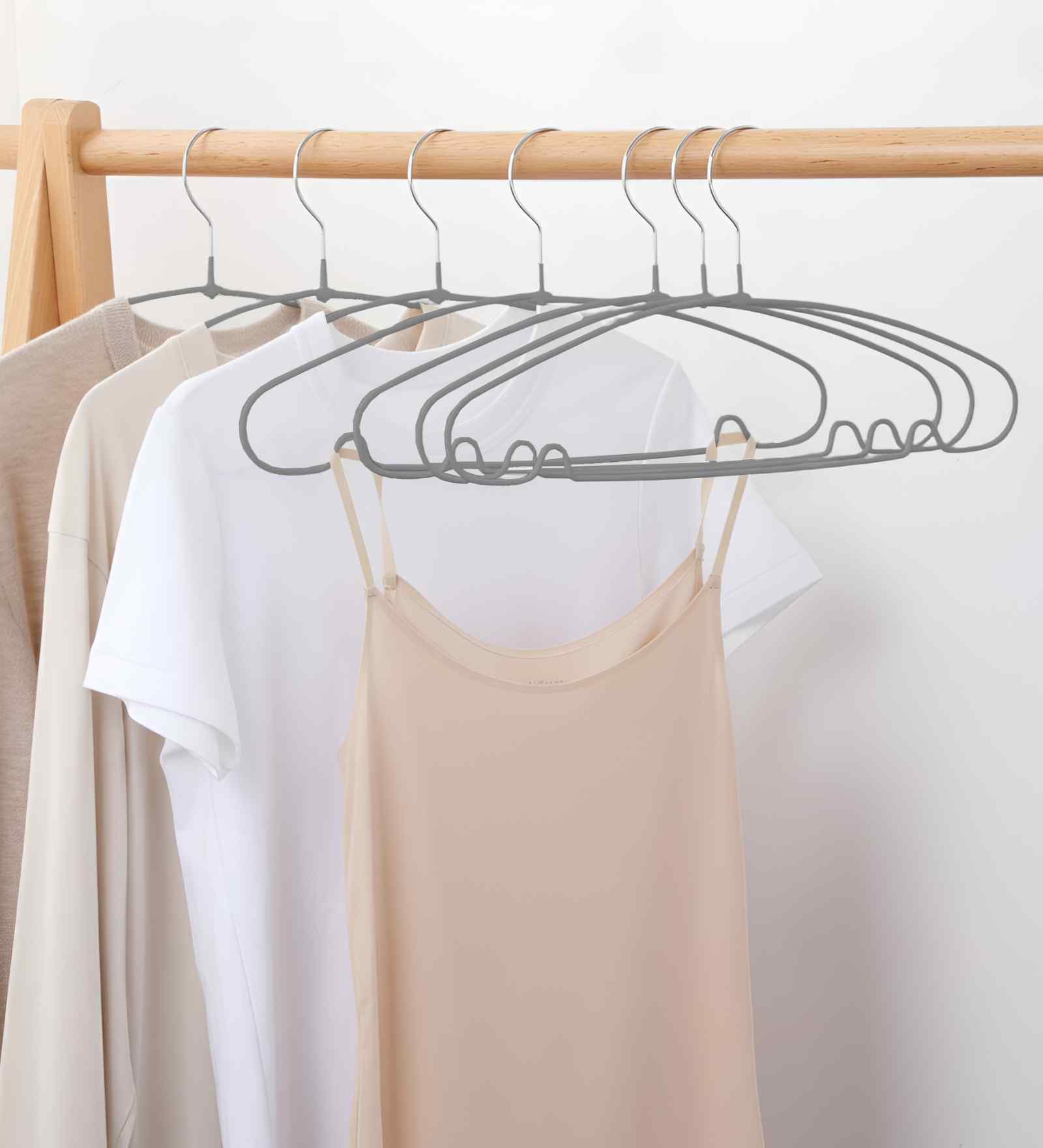 Ash Grey High-Quality PVC-Coated Metal Shirt and Trouser Hanger with Non-Slip Coating, Swivel Hook, and Ergonomic Ends Set of 5