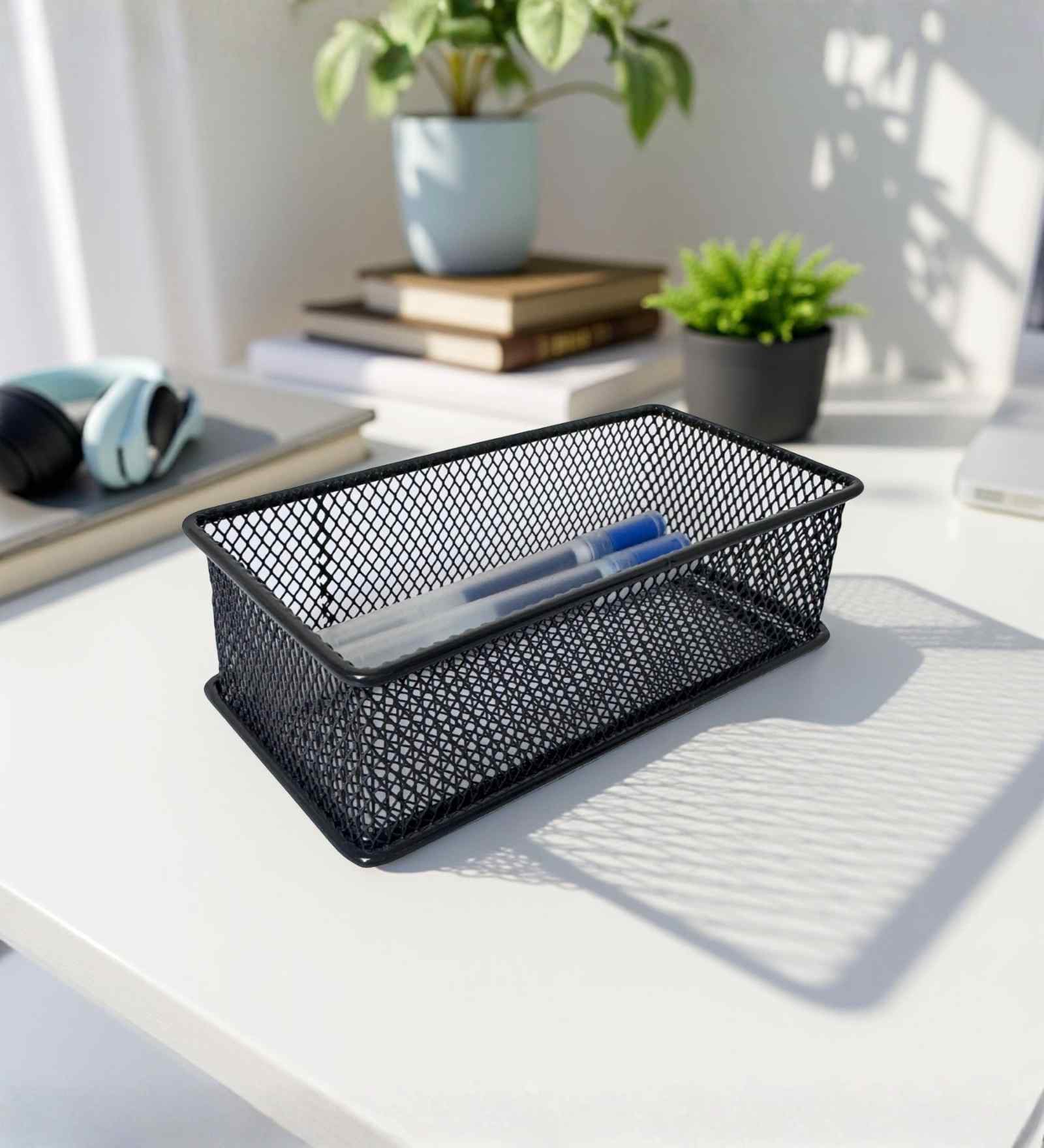 Ash Grey Metal Mesh Desk Organizer Tray