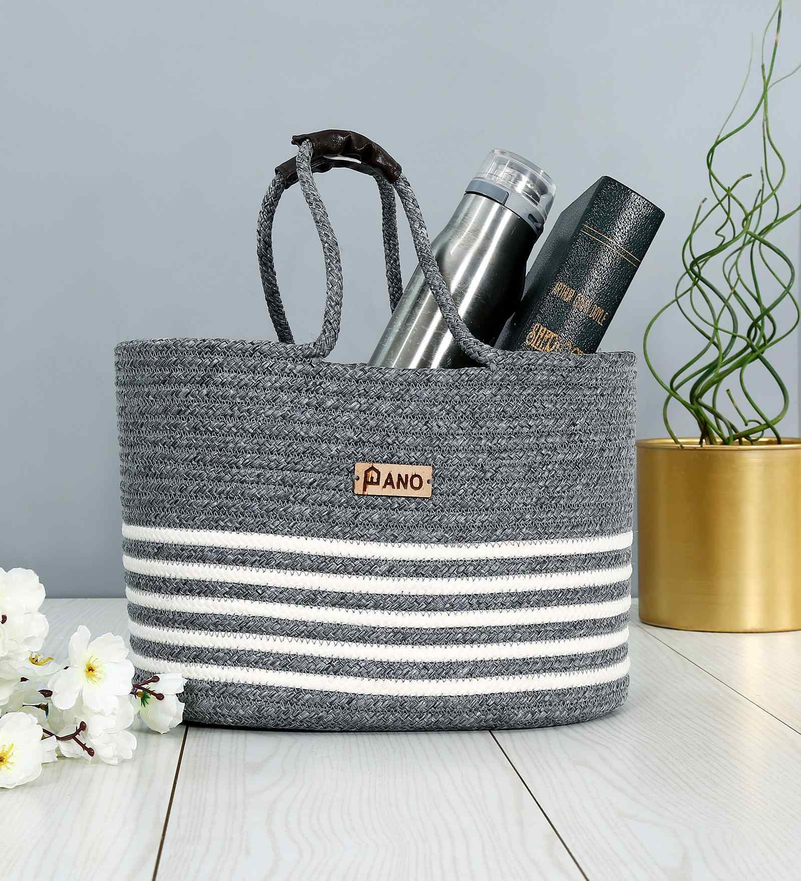Ash Grey Polypropelyene Braided Monaco Storage Basket