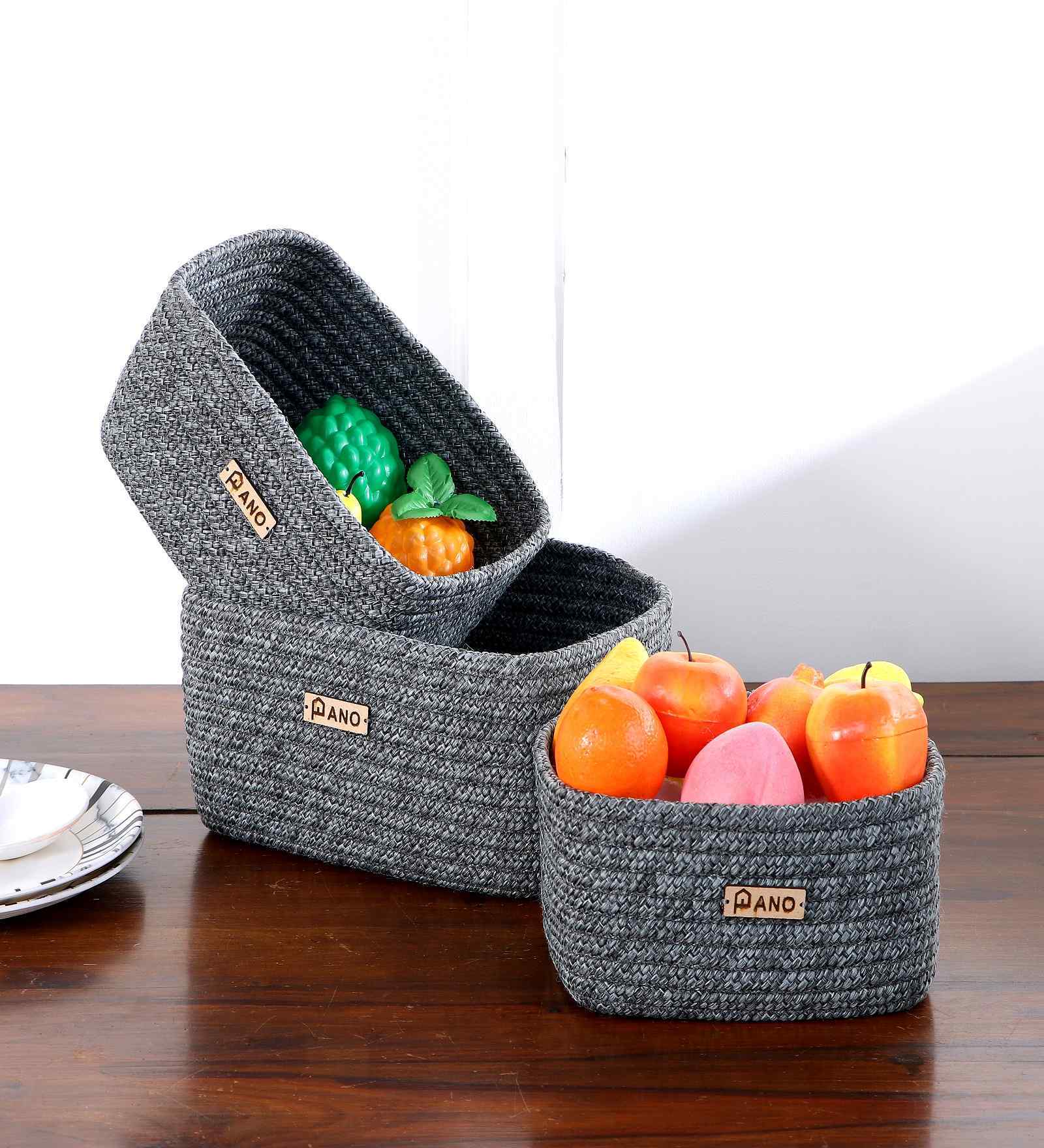 Ash Grey Polypropelyene Braided Tri Color Storage Basket