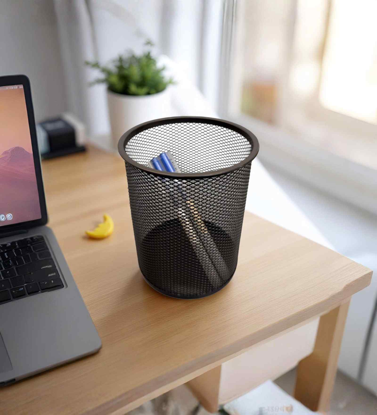 Ash Grey Round Metal Mesh Pen Stand