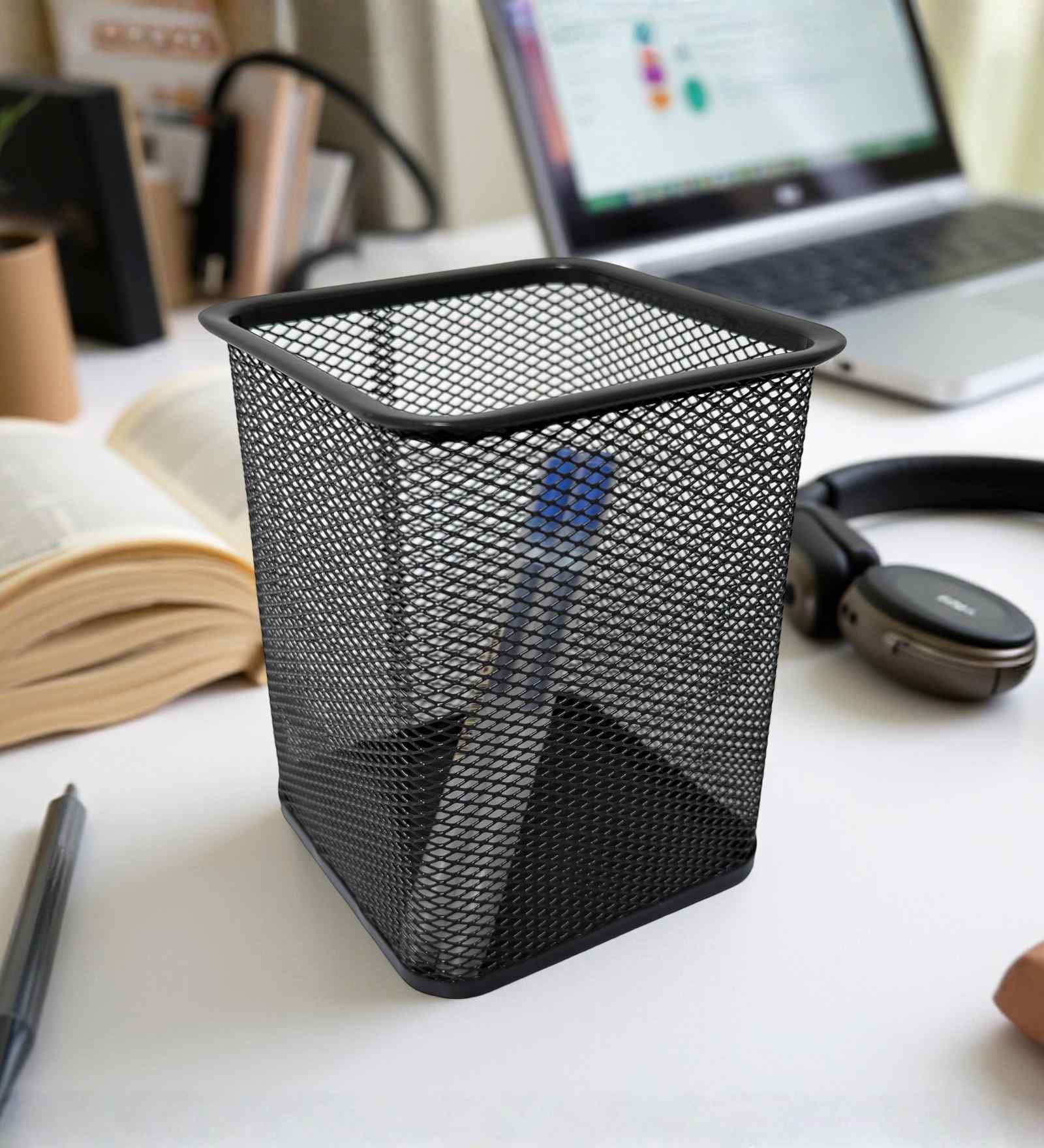 Ash Grey Square Metal Mesh Pen Stand