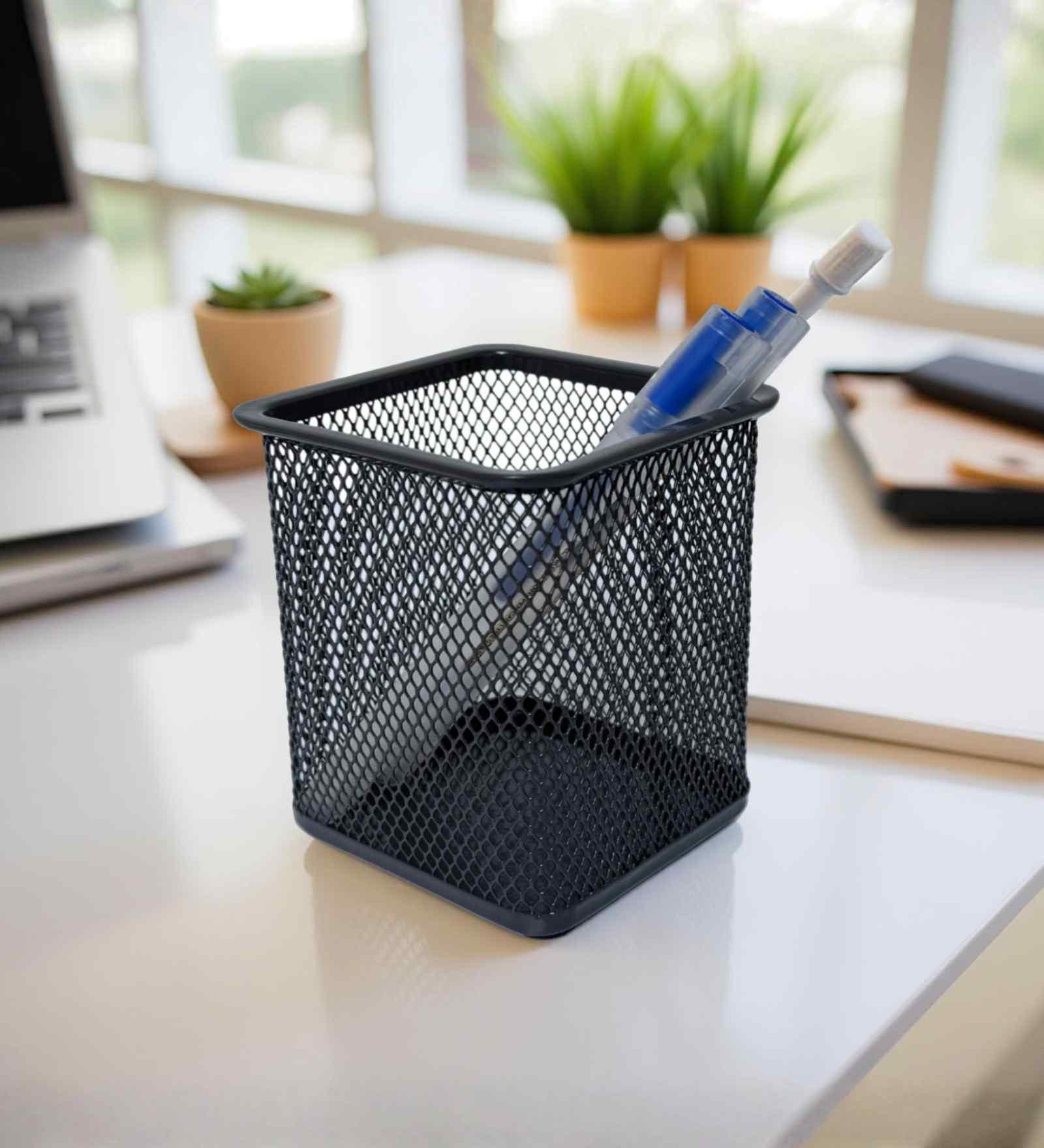 Ash Grey Square Metal Mesh Pen Stand