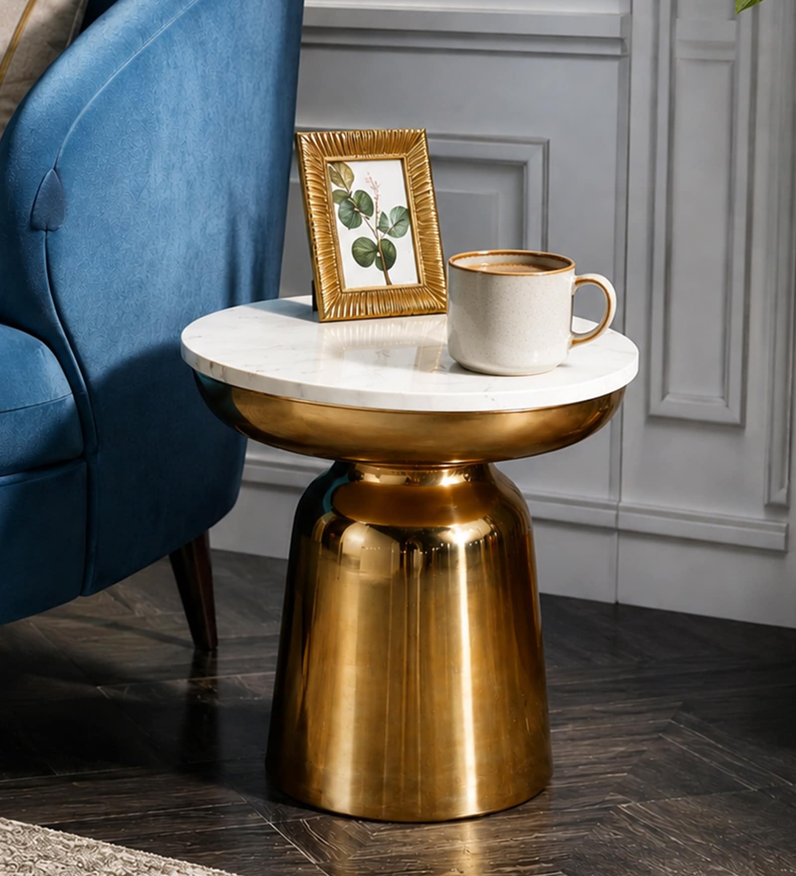 Ashby End Table In Golden Finish with Marble Top