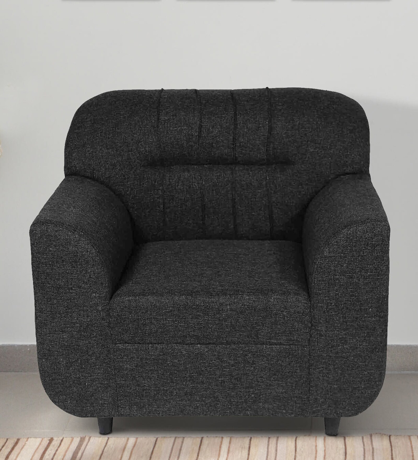 Ashen Fabric 1 Seater Sofa in Charcoal Grey Colour