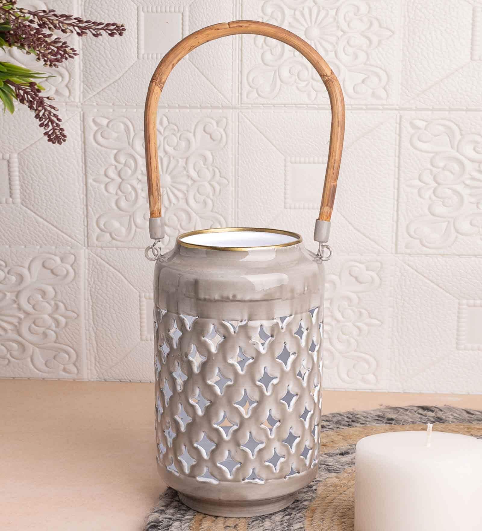 Ashen Grey Metal Hanging Tea Light Holder