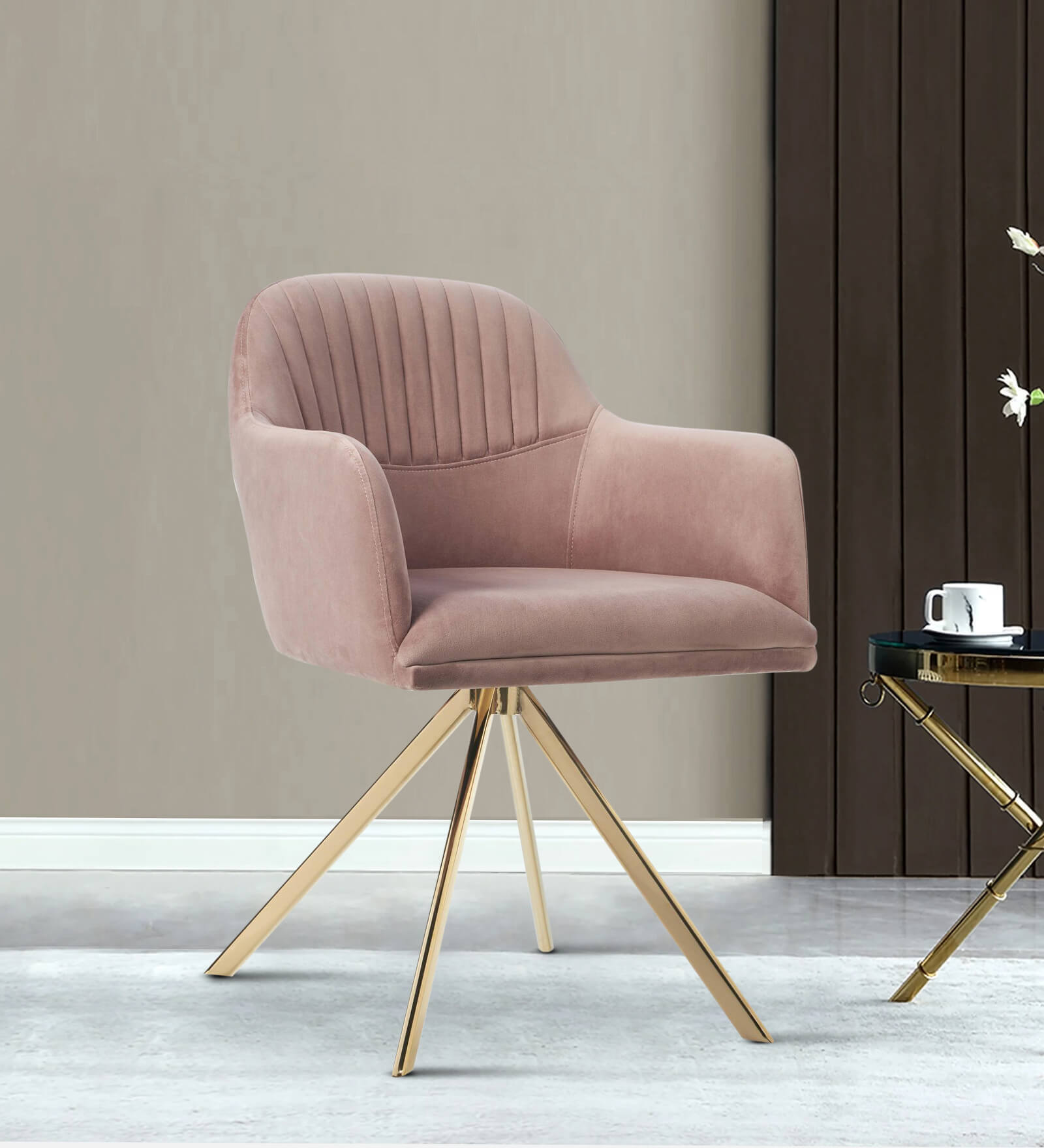 Asher Fabric Arm Chair In Prink Colour