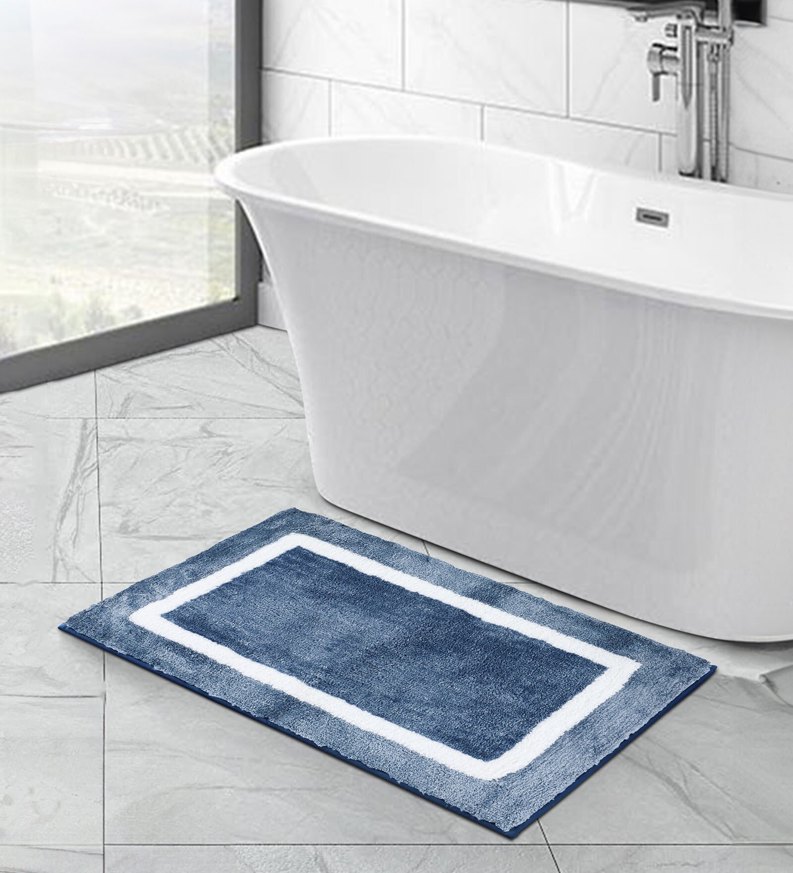 Ashley Blue Polyester Machine Made 60x40 cm Bath Mat