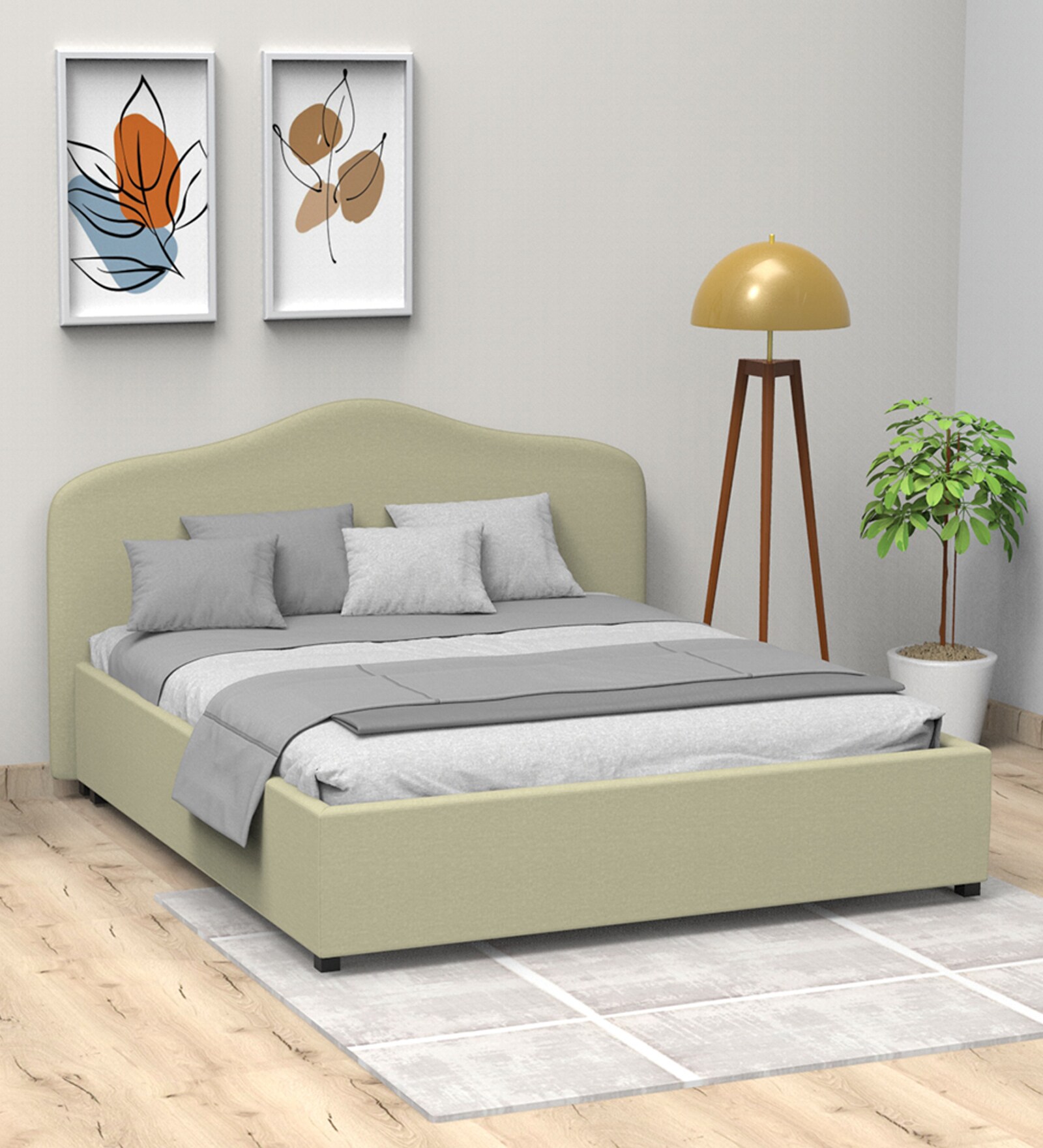 Ashley Velvet Queen Size Bed in Beige Colour