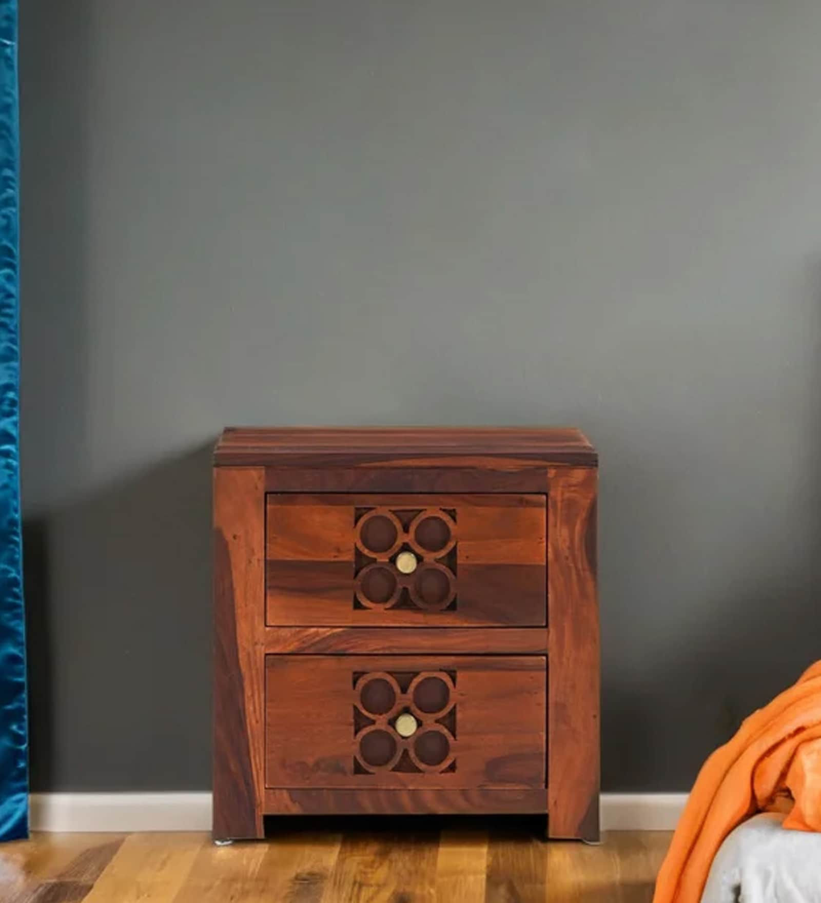 Ashoka Wooden Bedside Table In Brown Colour