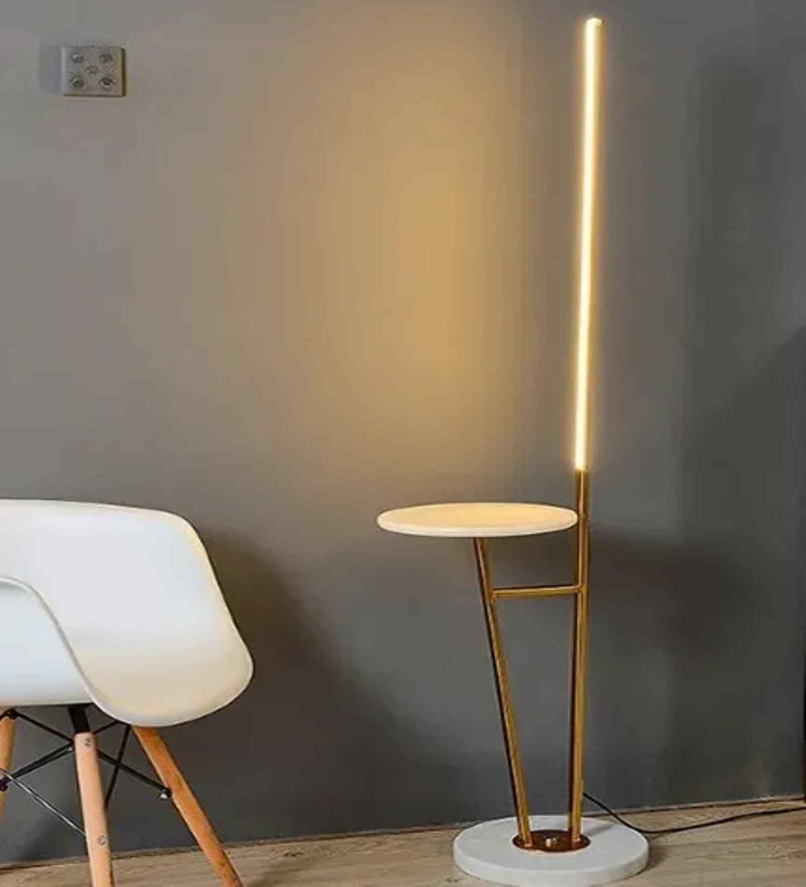 Ashton Inbuilt Led Gold Finish Metal Shelf Floor Lamp With White Colour Shade Ashton Inbuilt Led Gold Finish Metal Shelf Floor Lamp With White Colour Shade