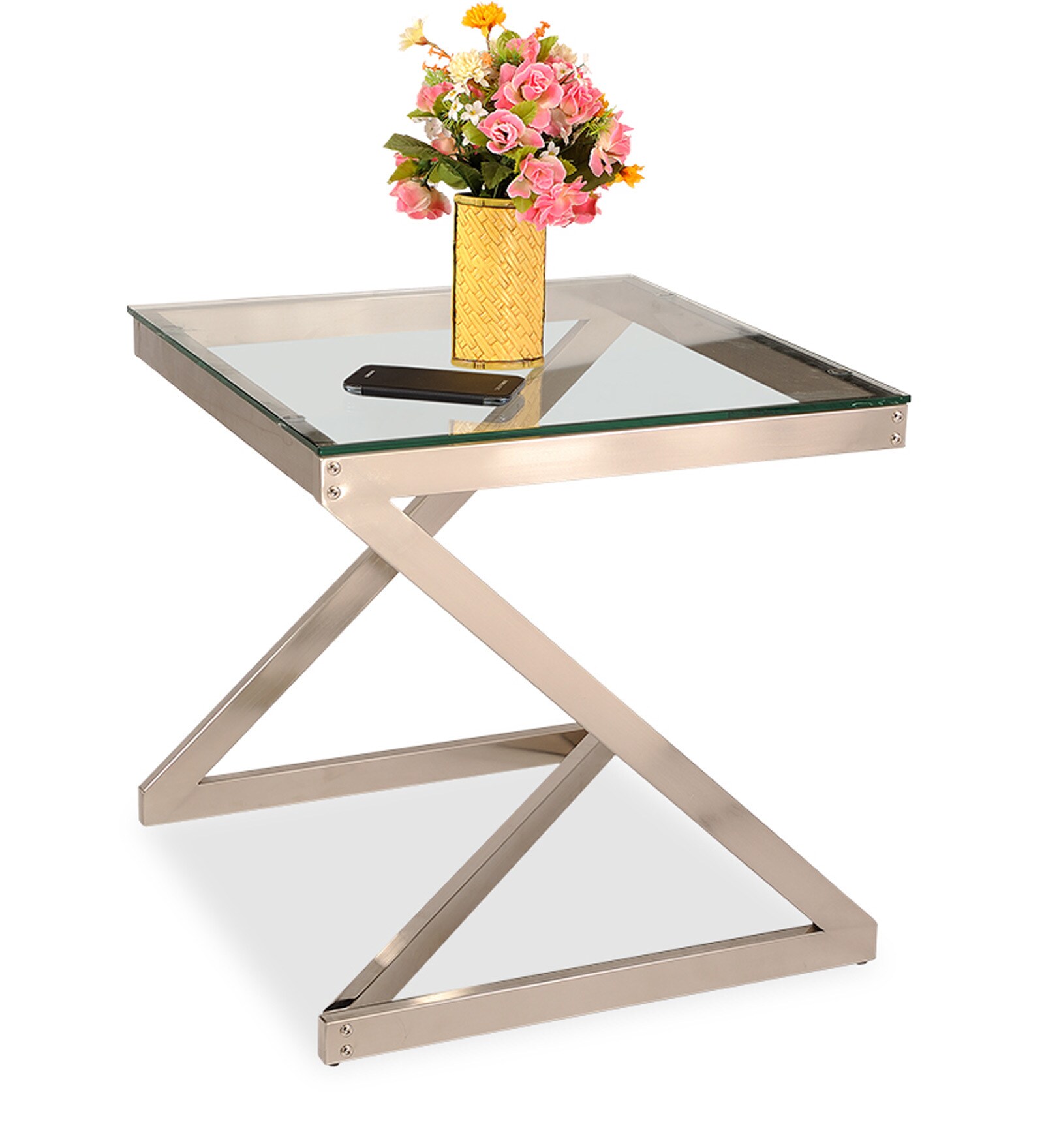 Buy Asiab Z Shaped Side Table with Clear Glass Top by Durian Online