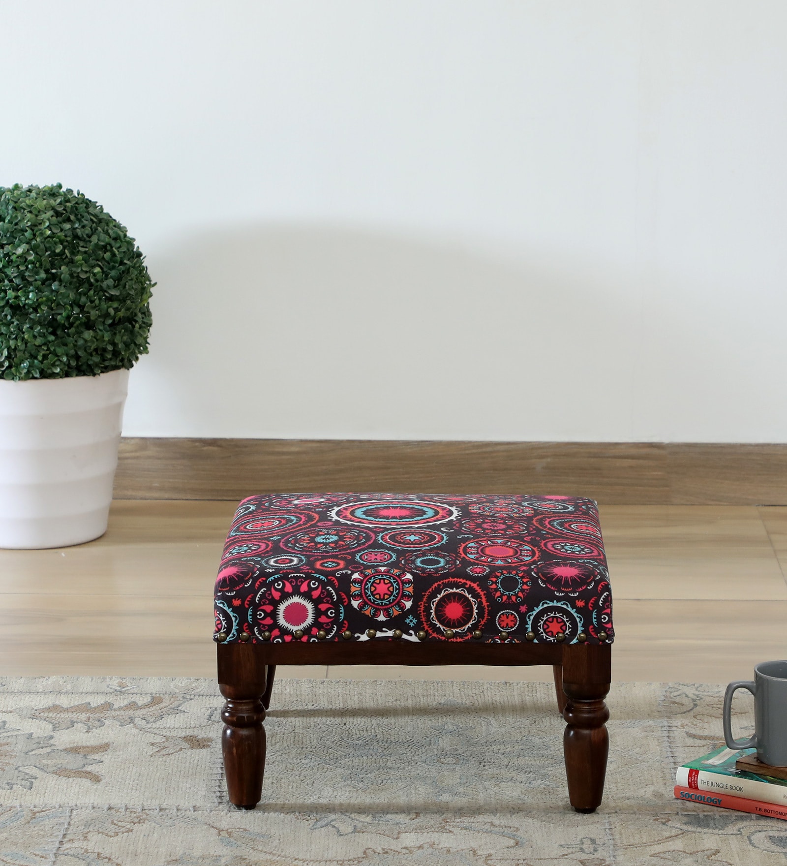 Asita Sheesham Wood Foot Stool In Provincial Teak Finish