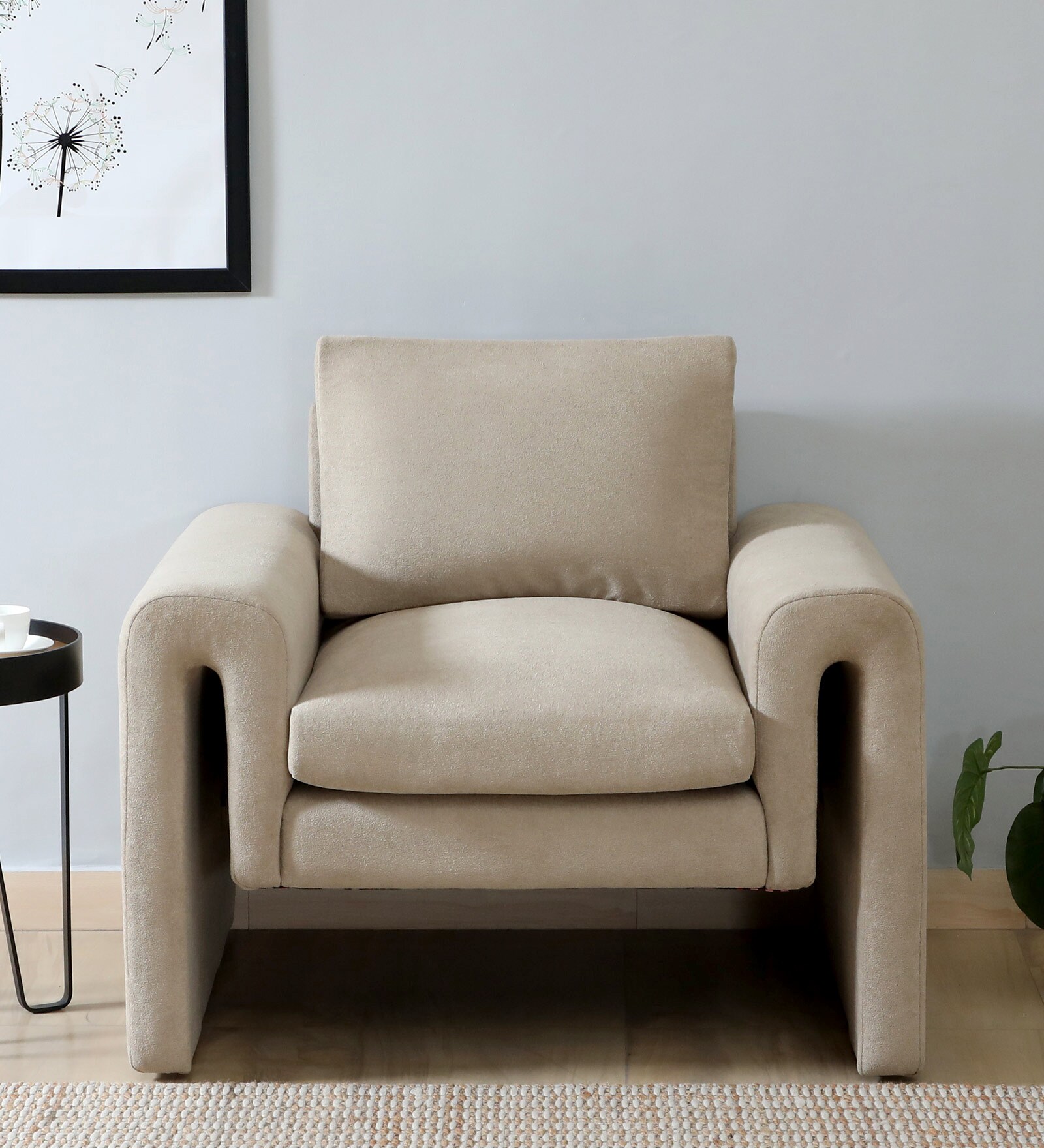 Askim Fabric 1 Seater Sofa In Beige Colour