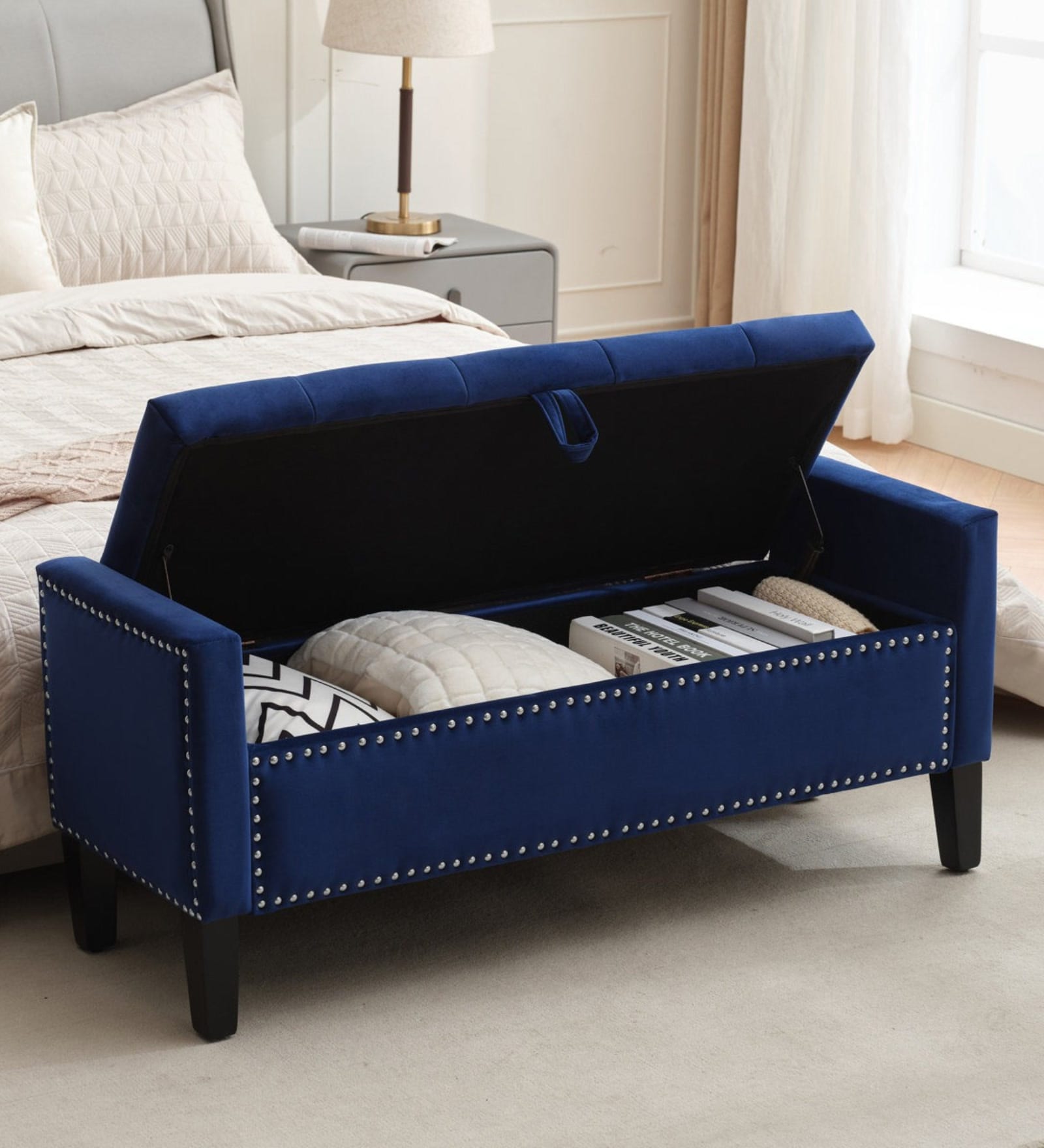 Aspen Fabric Premium Storage Ottoman Ottoman in Blue Colour