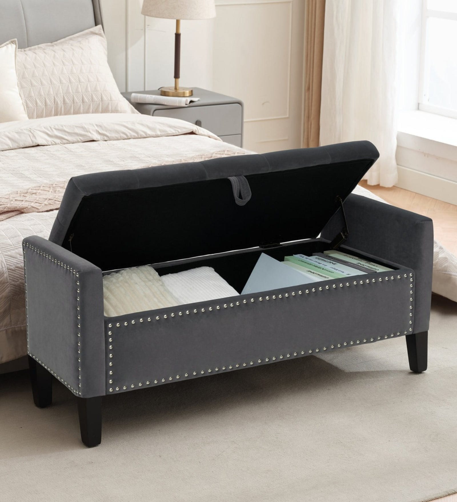 Aspen Fabric Premium Storage Ottoman Ottoman in Dark Grey Colour