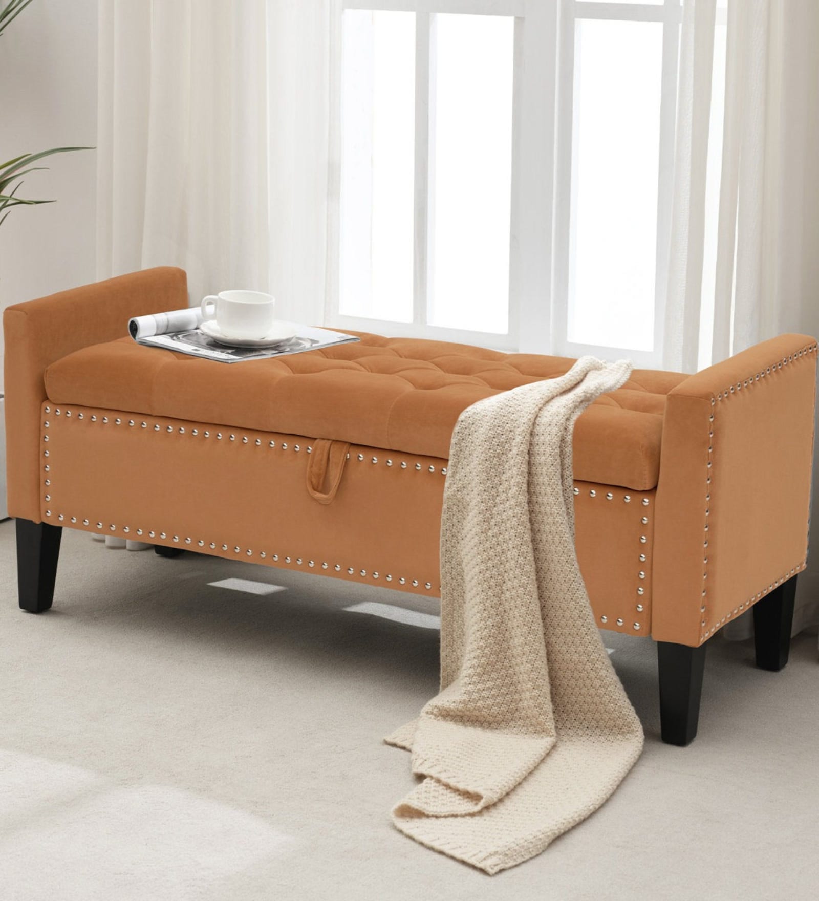 Aspen Fabric Premium Storage Ottoman Ottoman in Light Brown Colour