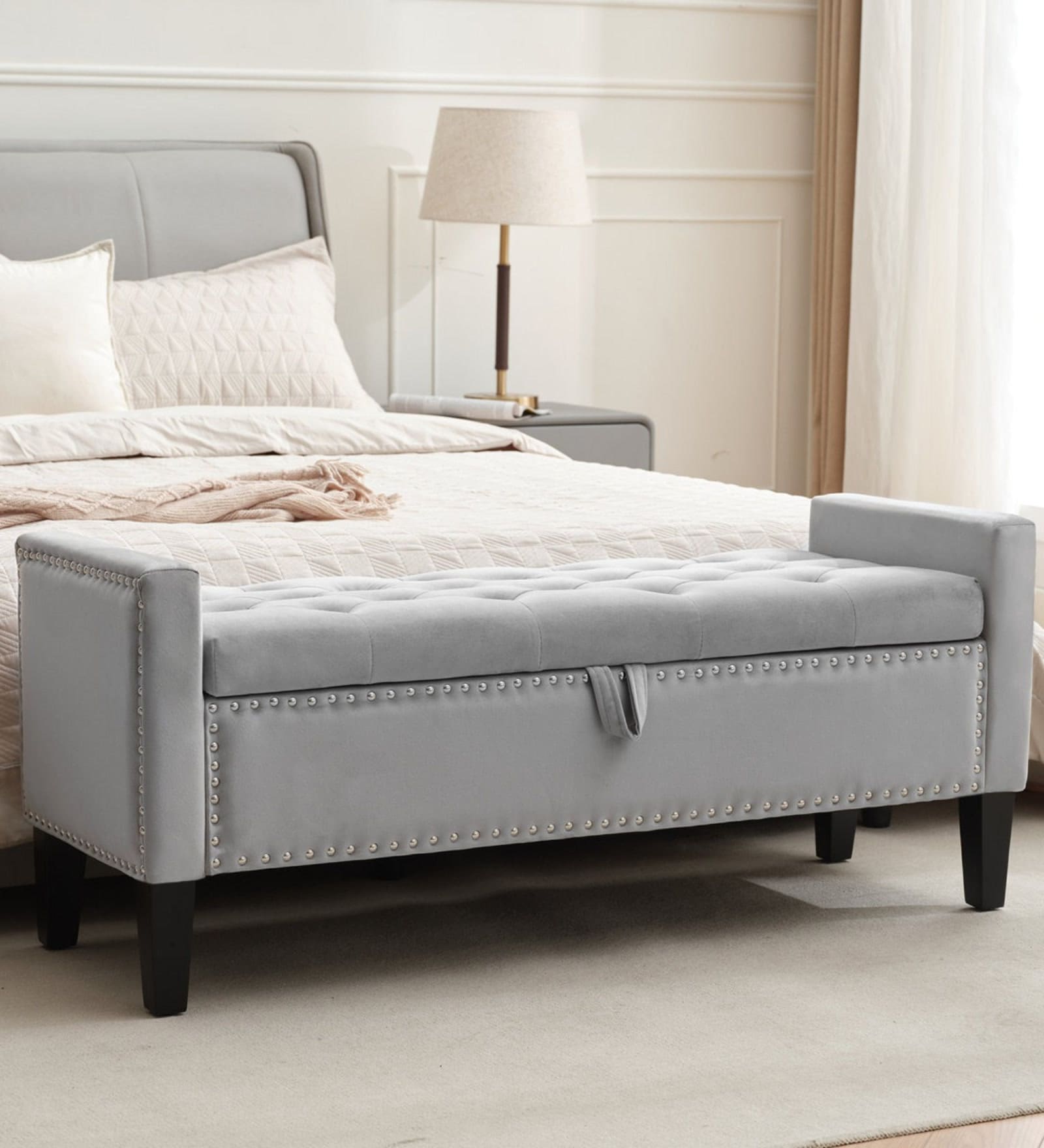 Aspen Fabric Premium Storage Ottoman Ottoman in Light Frey Colour