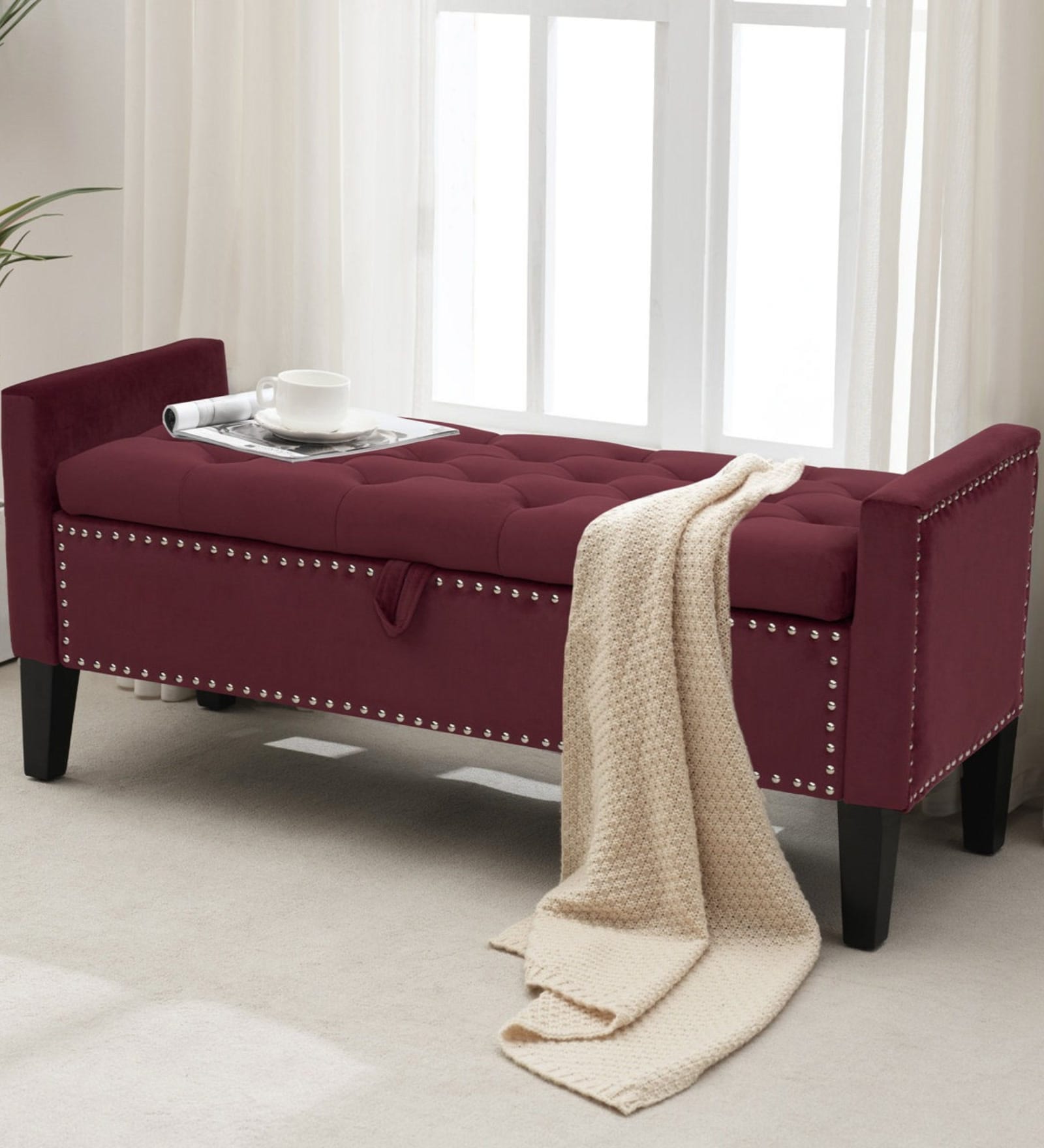 Aspen Fabric Premium Storage Ottoman Ottoman in Red burgundy Colour Aspen Fabric Premium Storage Ottoman Ottoman in Red burgundy Colour
