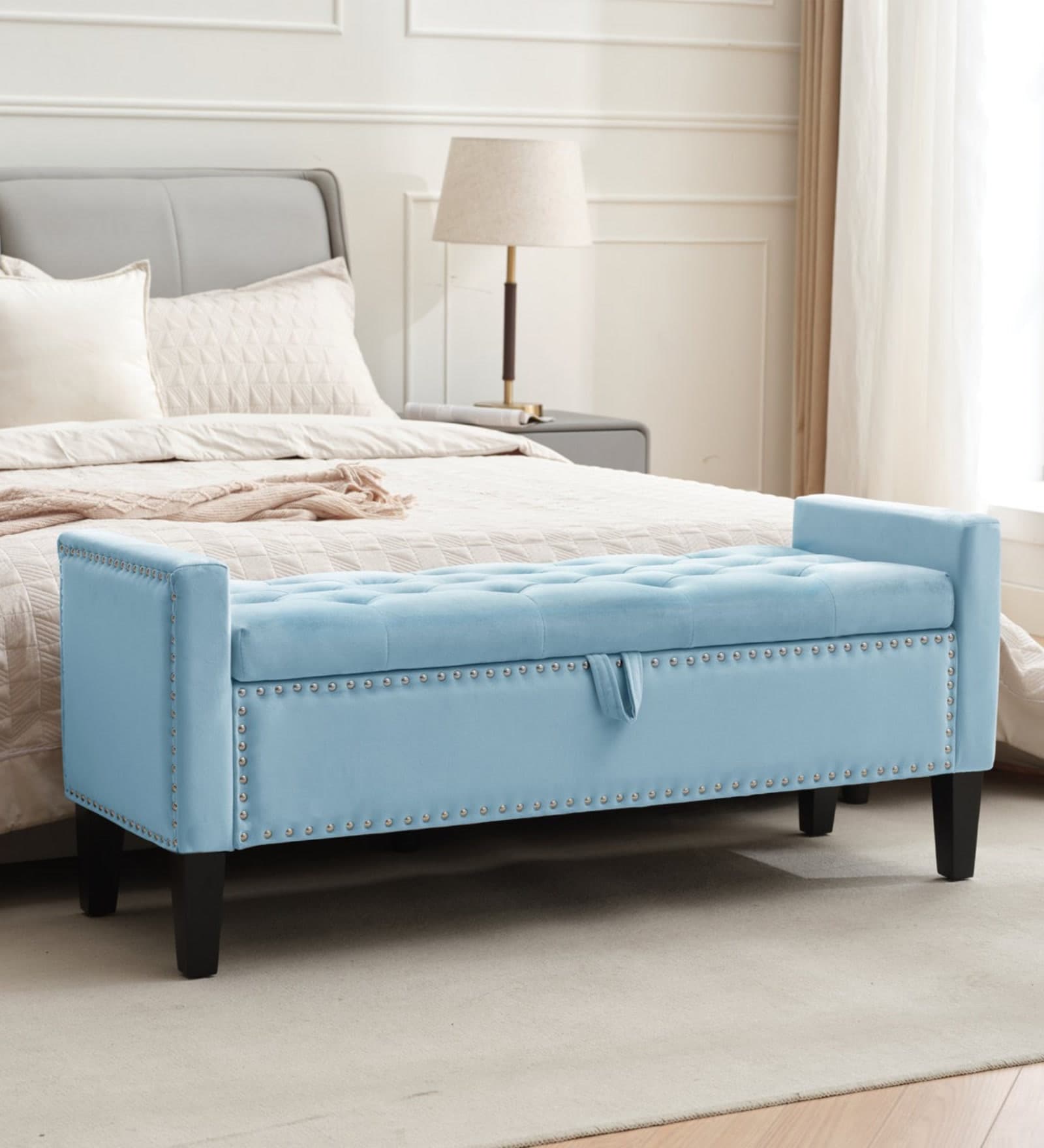 Aspen Fabric Premium Storage Ottoman Ottoman in Sky Blue Colour