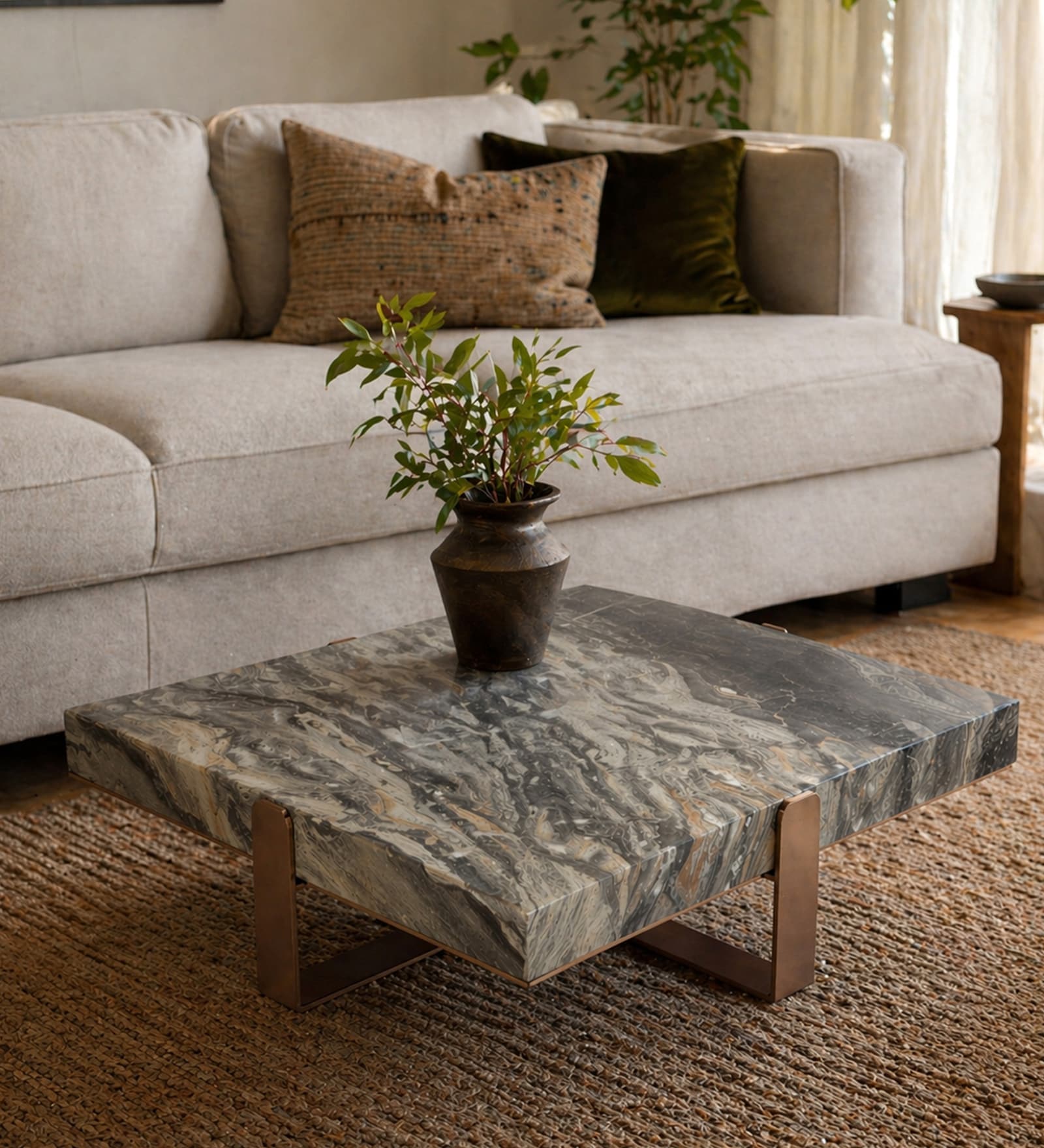 Aspen Metal Coffee Table in Golden Finish with White Marble Top
