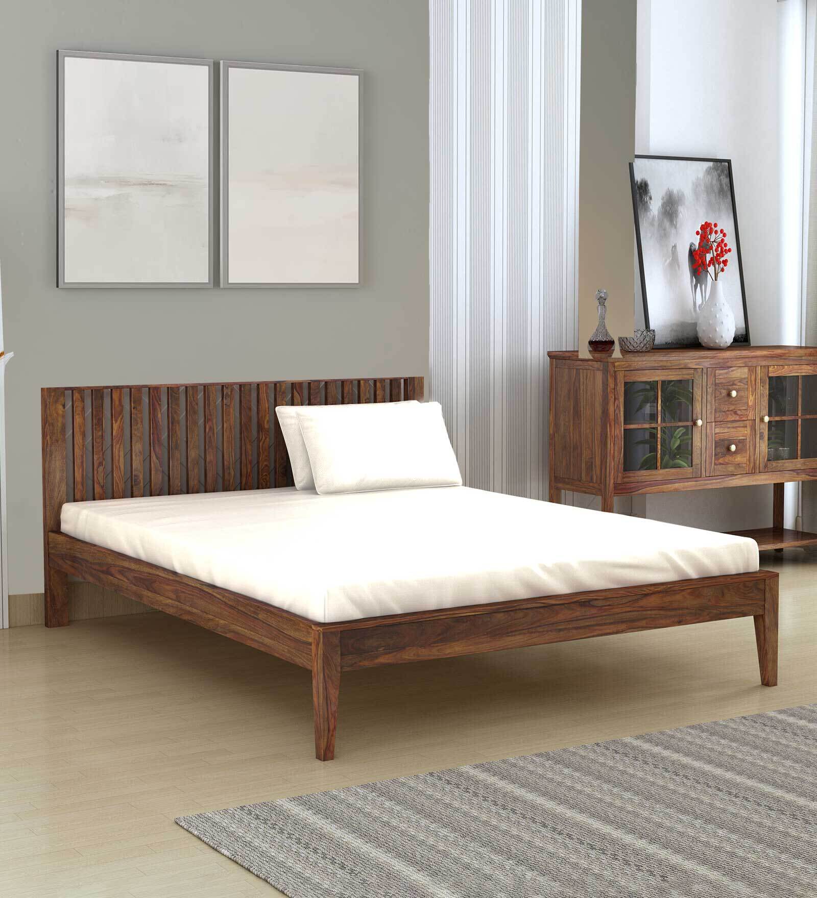 Aspire Sheesham Wood Queen Size Bed in Teak Finish Aspire Sheesham Wood Queen Size Bed in Teak Finish