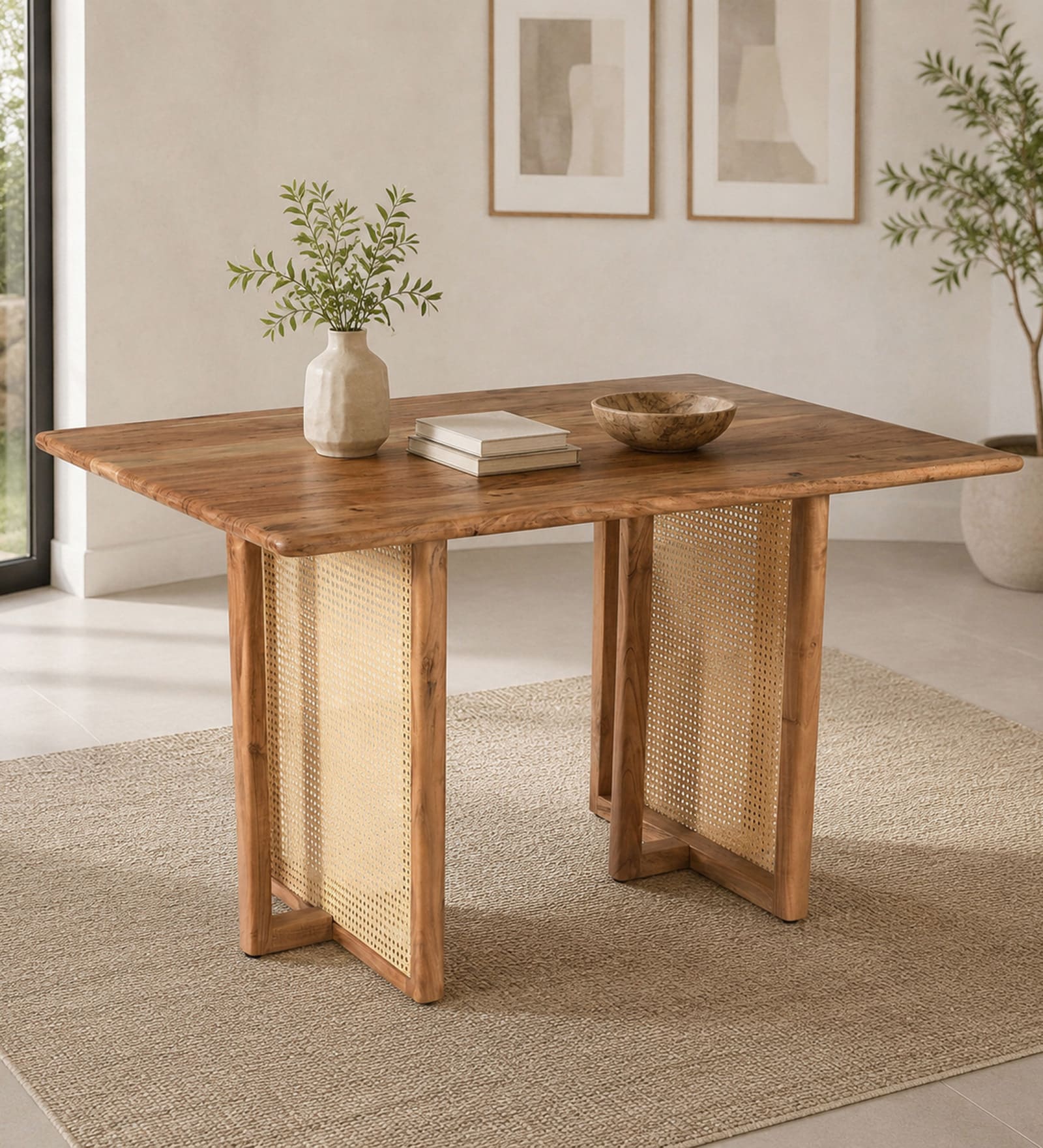 Assen Acacia Wood 4 Seater Dining Table In Natural Finish