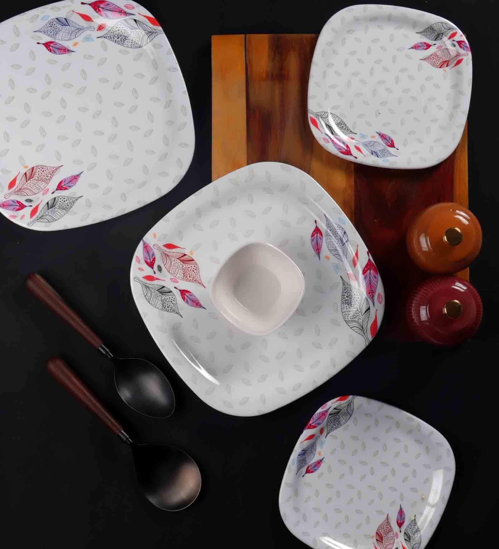 Floral 18 Pcs White & Red Melamine Dinnerware Set