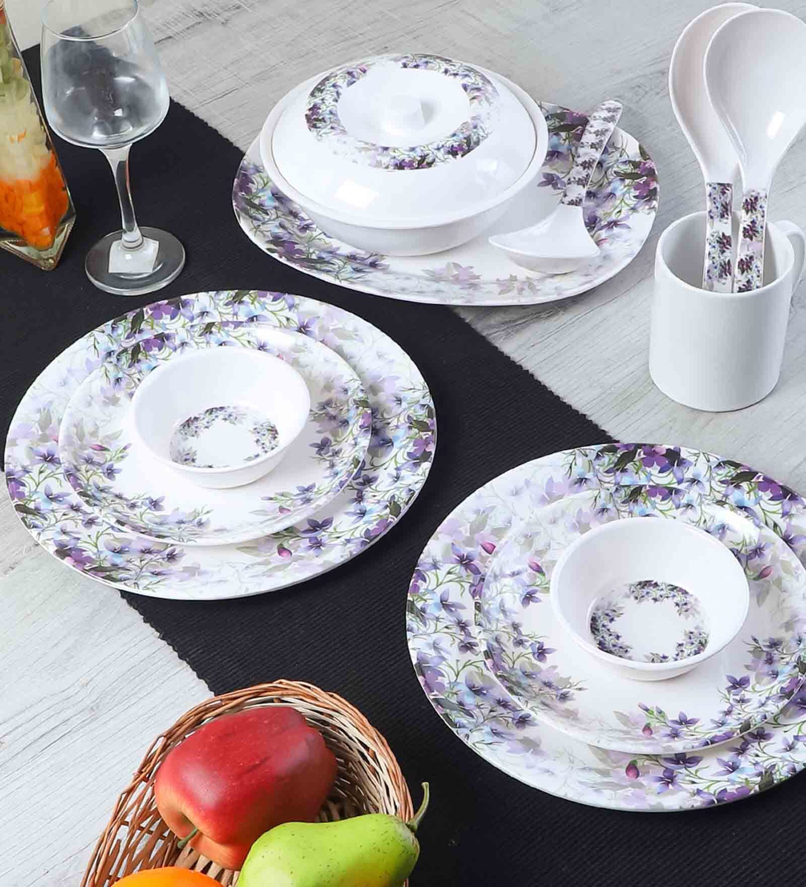 Sprawl 33 Pcs White & Grey Melamine Dinnerware Set