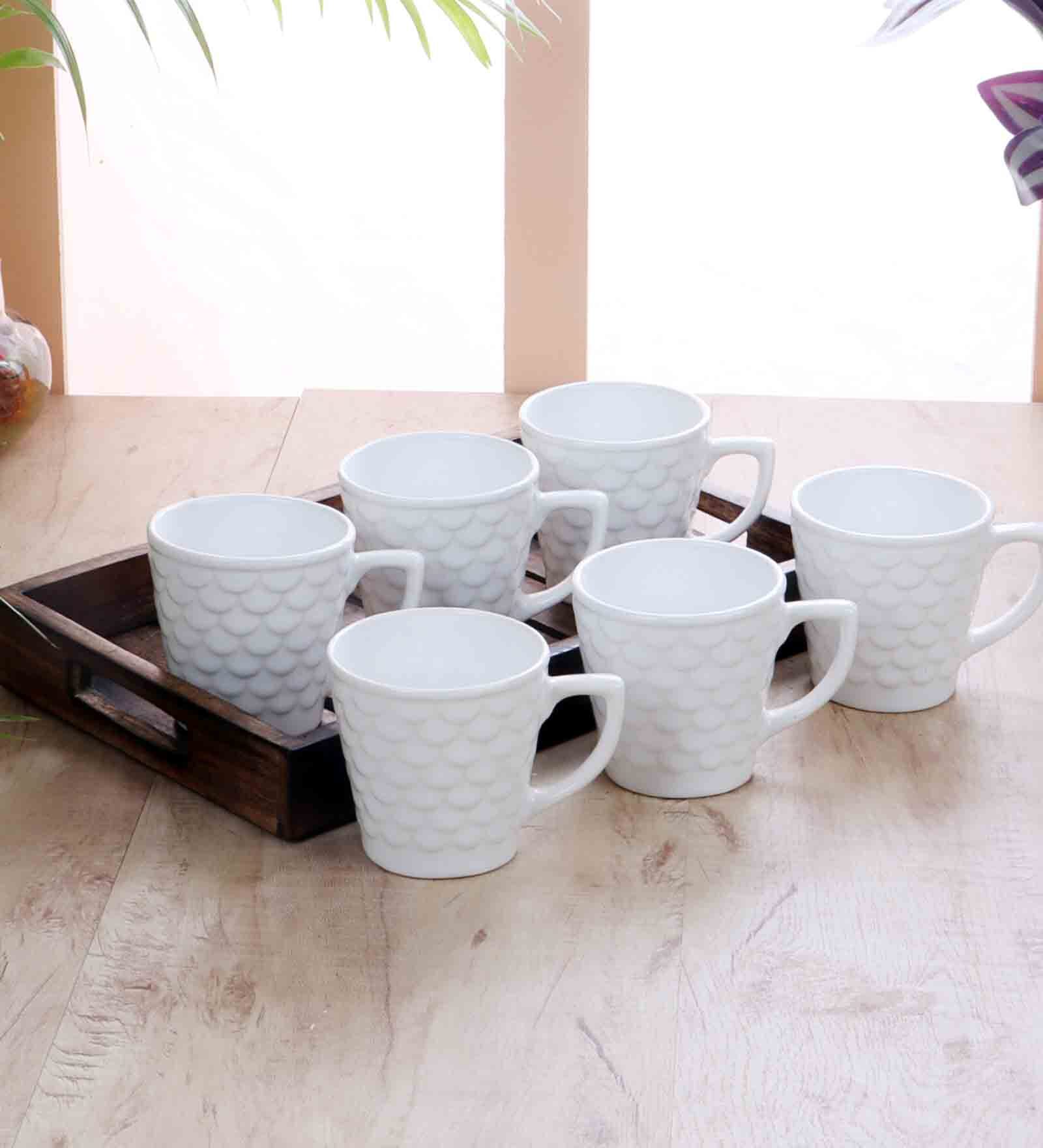 Vida 180ml White Ceramic 6 Pcs Tea Cups With Tray