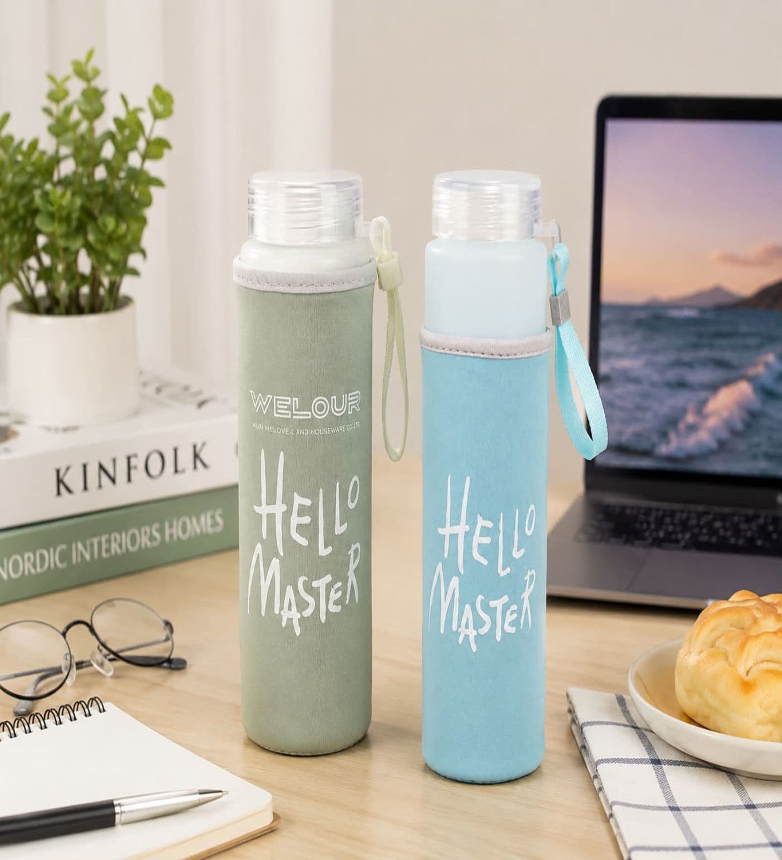Assorted Glass Water Bottle with Protective Cover 400 ML