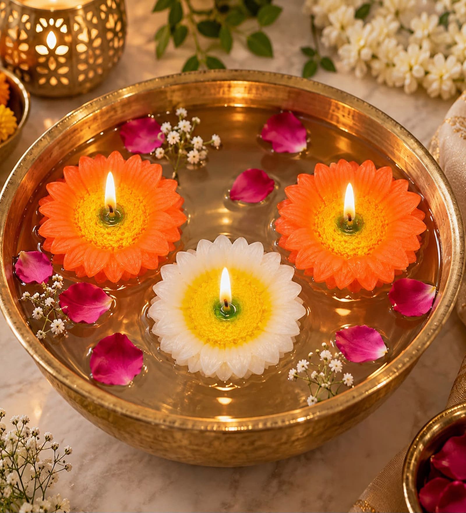 Assorted Sunflower and Daisy Design Decorative Candles 3 Pcs