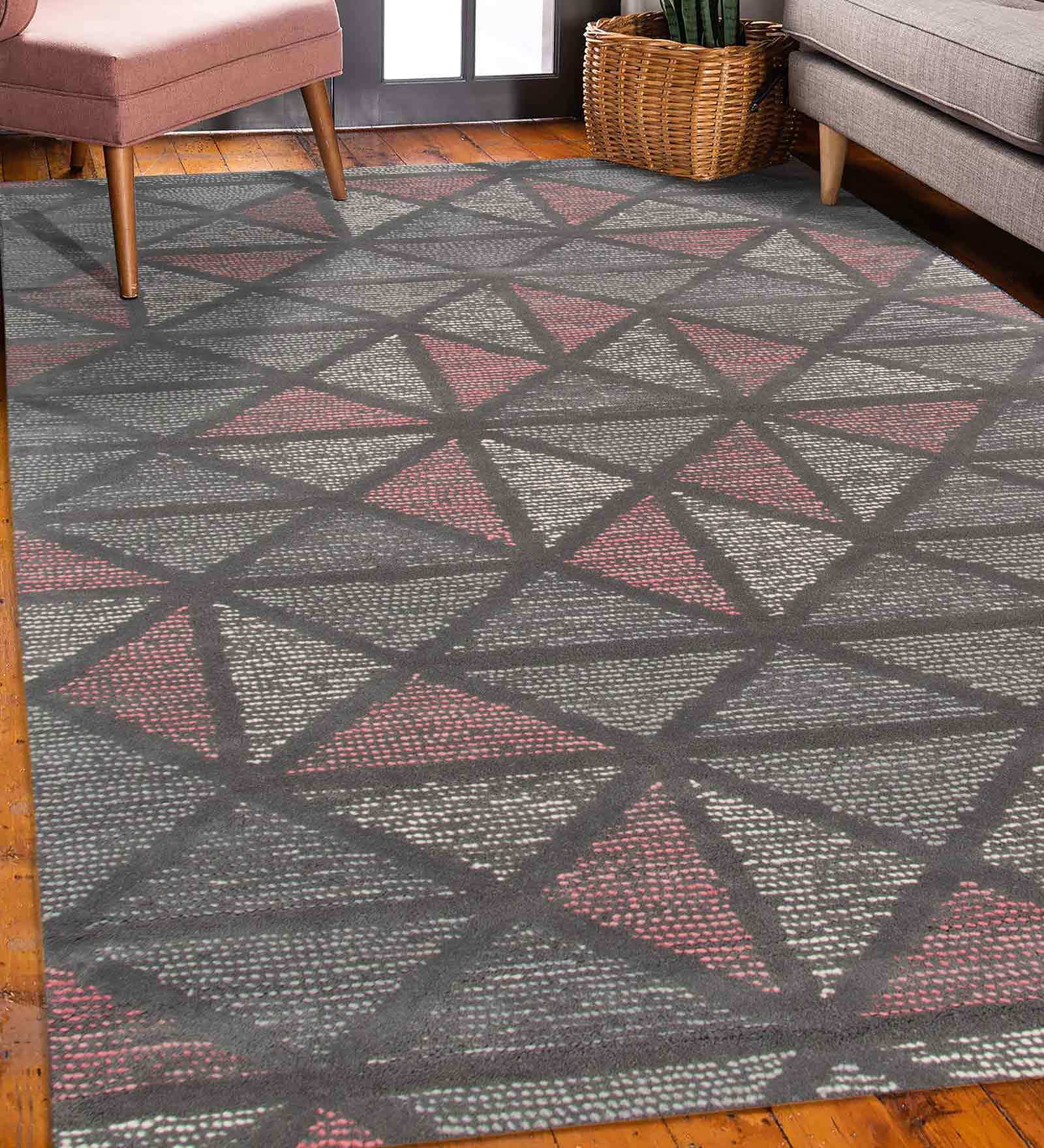 Multicolor Geometric Wool 5 ft x 7 ft Hand Tufted Carpet