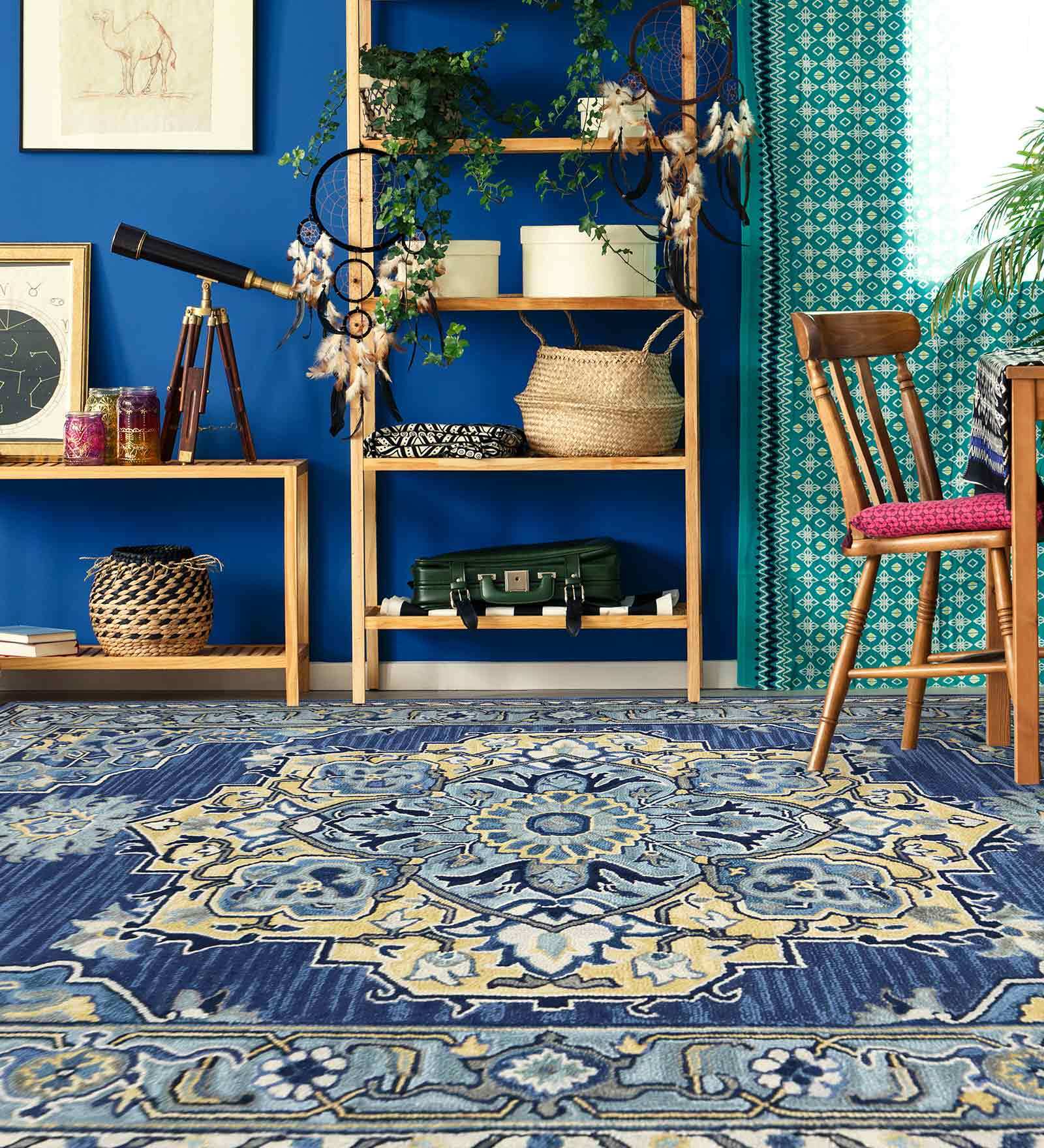 Blue Persian Wool 8 ft x 10 ft Hand Tufted Carpet