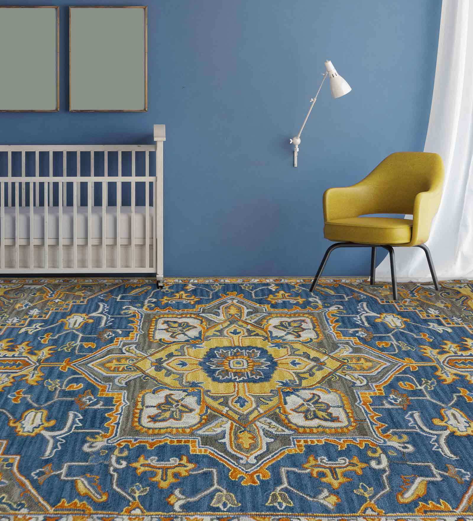 Blue Persian Wool 8 ft x 10 ft Hand Tufted Carpet