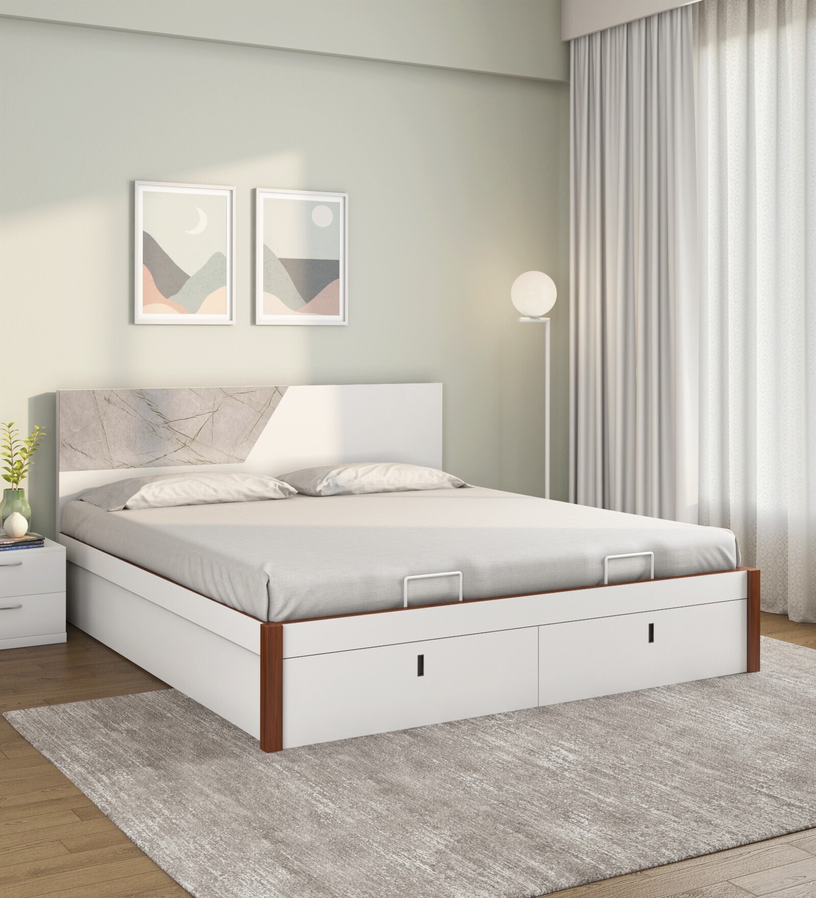 Asta Premier King Size Bed in White Finish with Hydraulic Storage