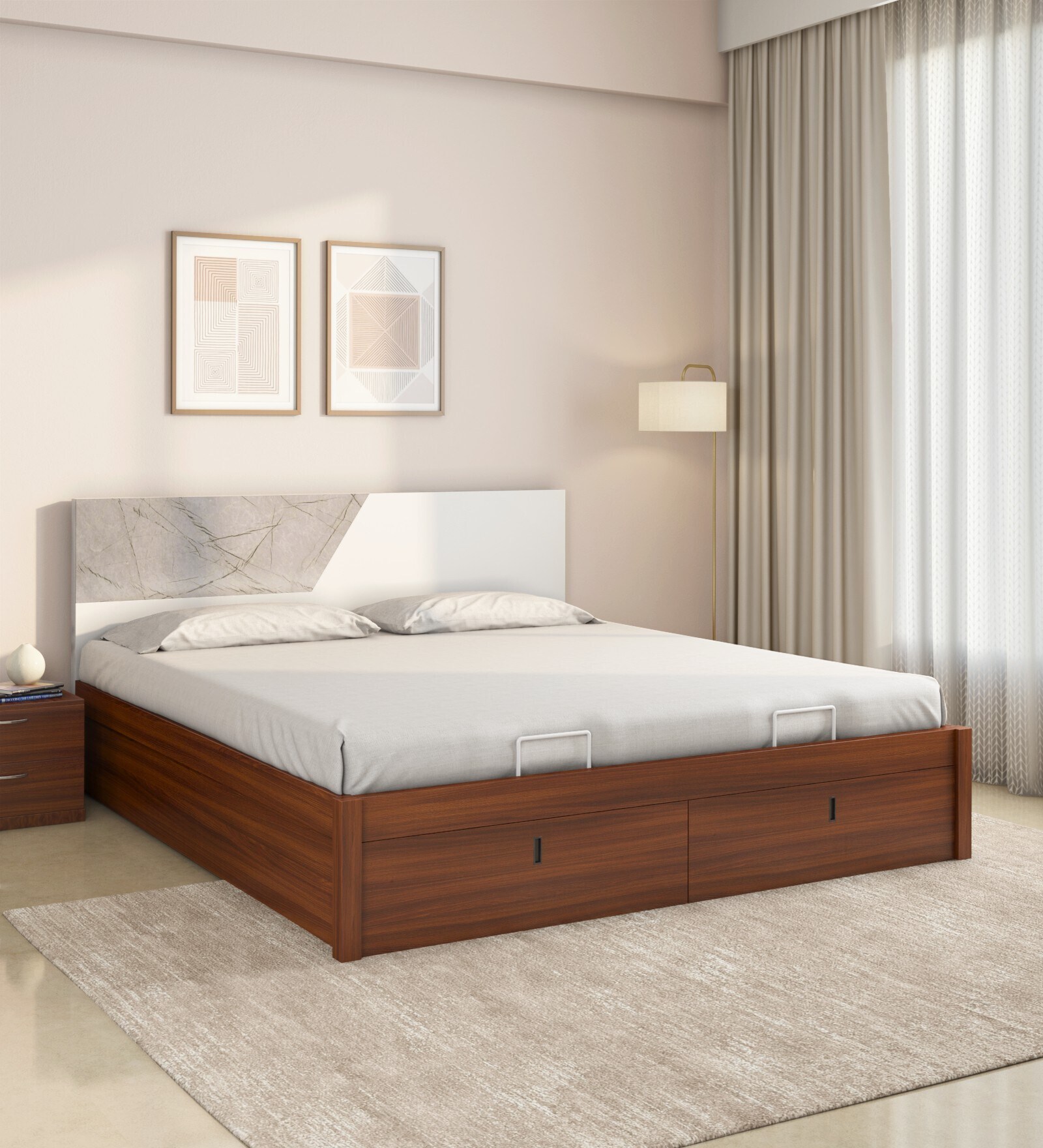 Asta Premier Queen Size Bed in Walnut Finish with Hydraulic Storage Asta Premier Queen Size Bed in Walnut Finish with Hydraulic Storage
