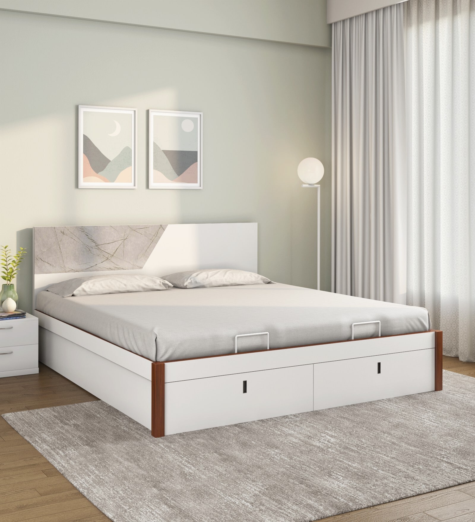 Asta Premier Queen Size Bed in White Finish with Hydraulic Storage Asta Premier Queen Size Bed in White Finish with Hydraulic Storage