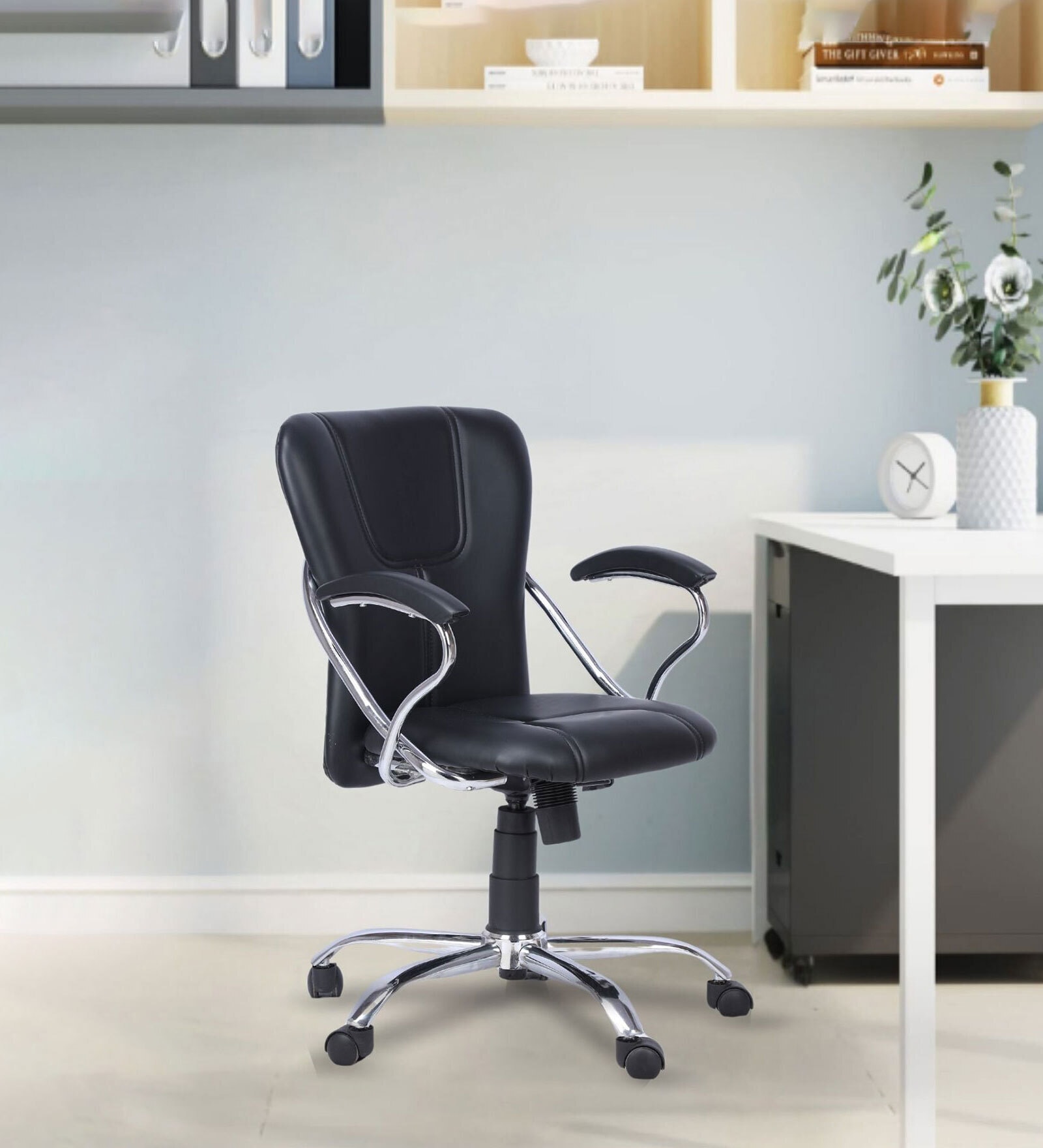 Astar Leatherette Low Back Office Chair in Black Colour