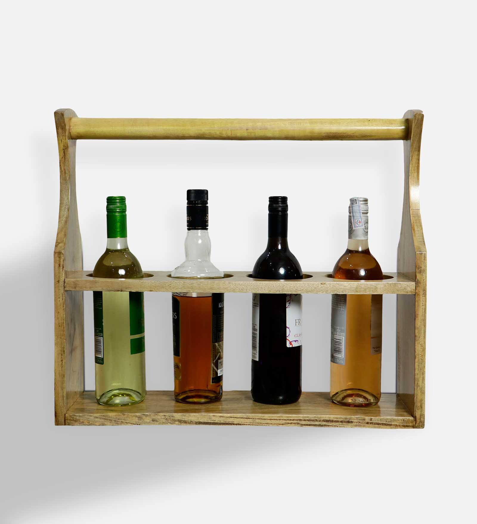 Aster Table Top Wine Rack Rack with Handle in Natural Finish