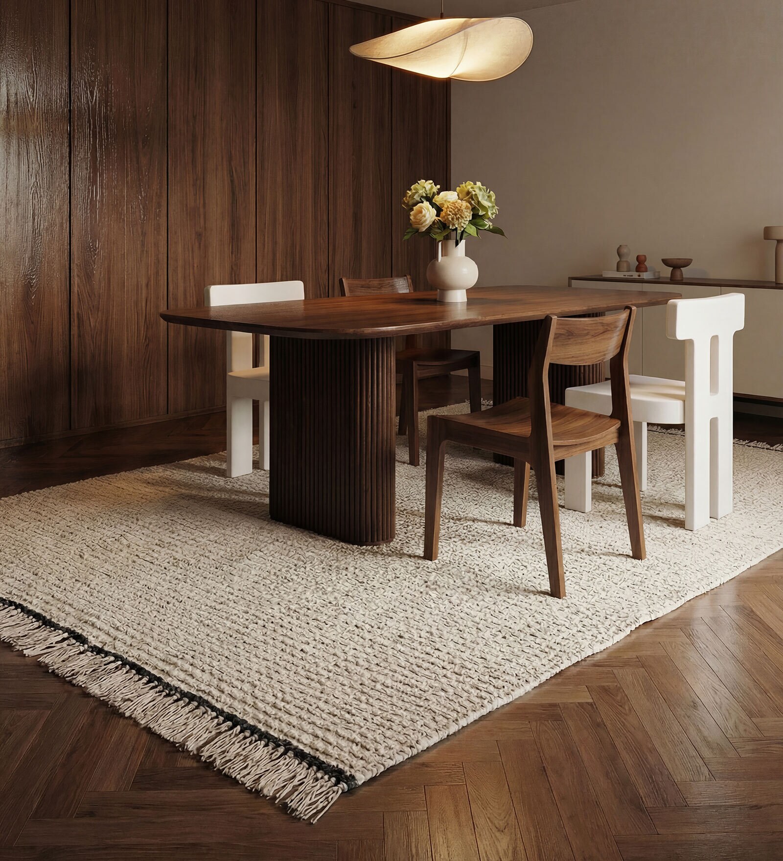 Soft Braided Rug 4'6X6'6 ft| White & Ebony Carpet Dhurrie