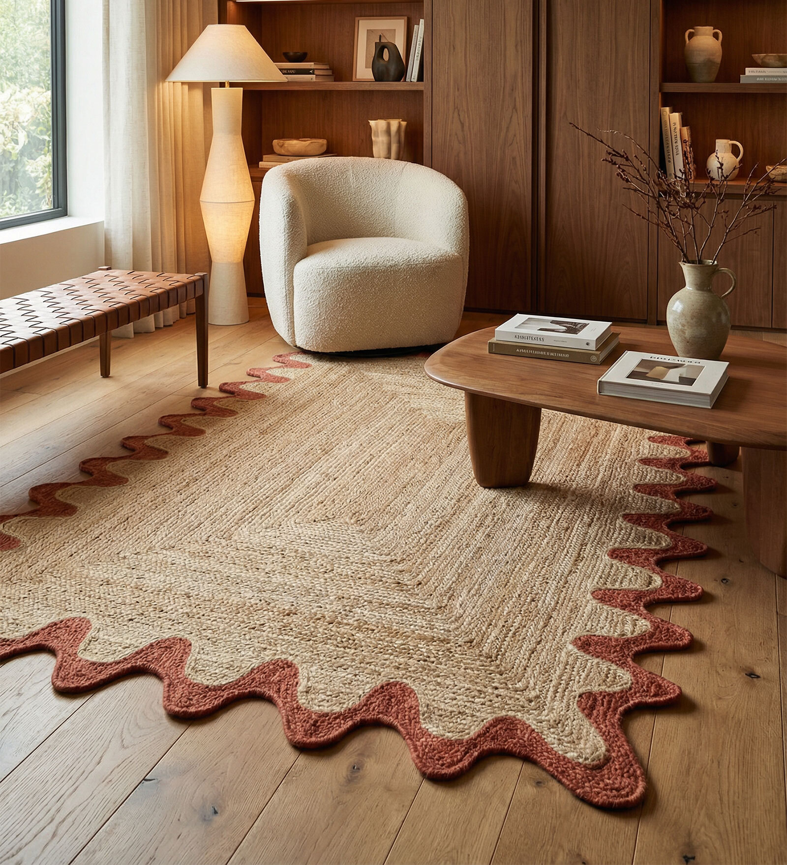 Soft Braided Rug 5X8 ft| Natural & Ribbon Red Carpet Dhurrie