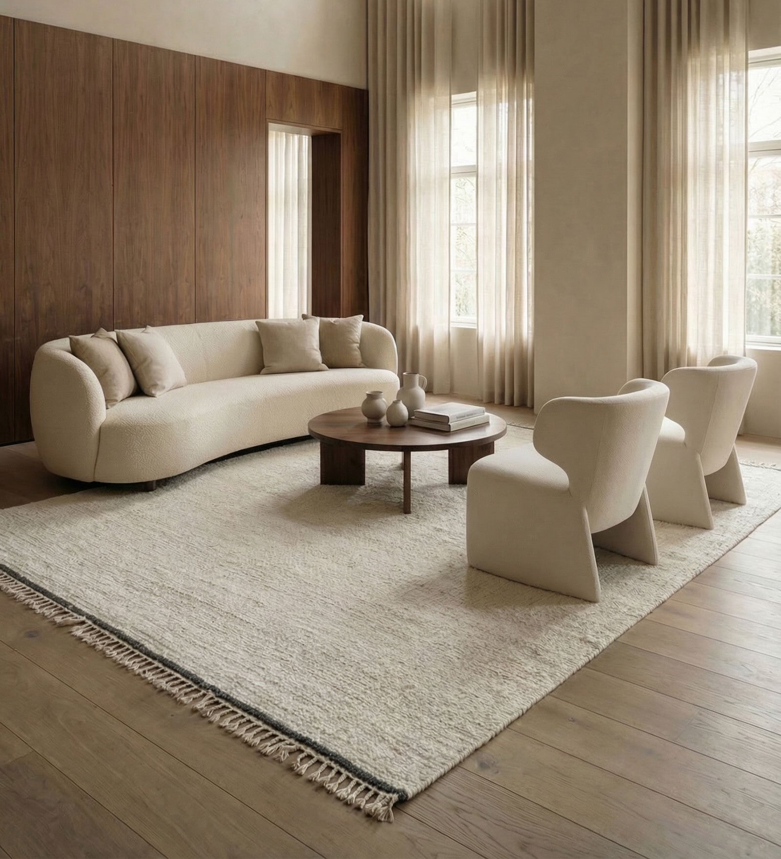 Soft Braided Rug 6'6X8 ft| White & Ebony Carpet Dhurrie