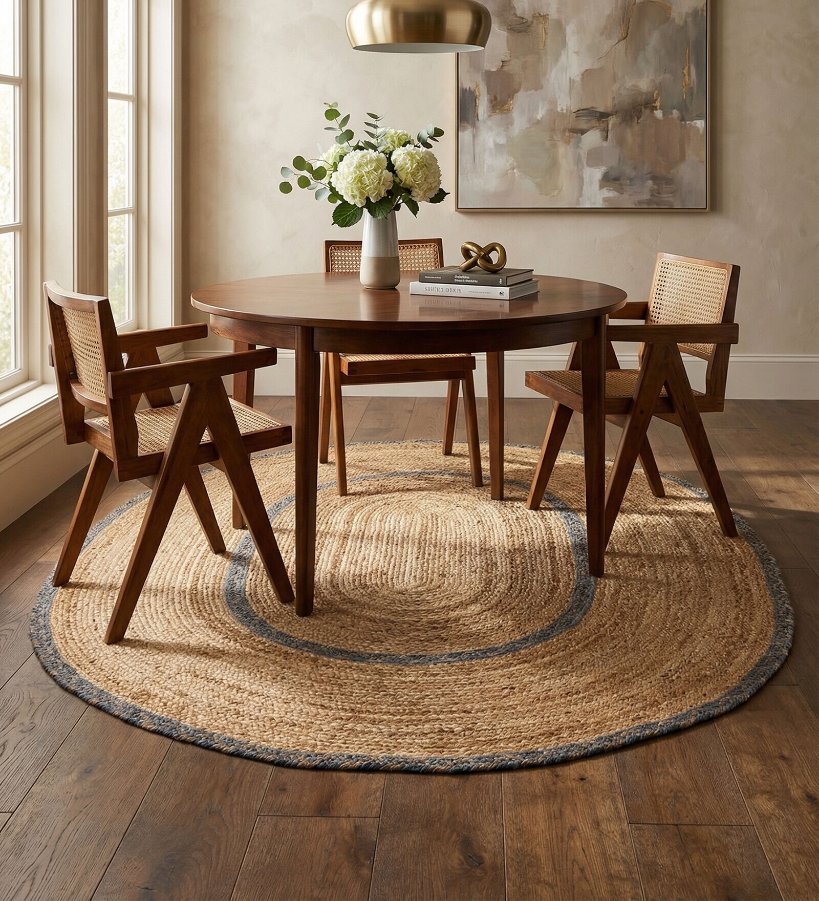 Soft Braided Rug 7X9 ft| Tan & Seaside Blue Carpet Dhurrie